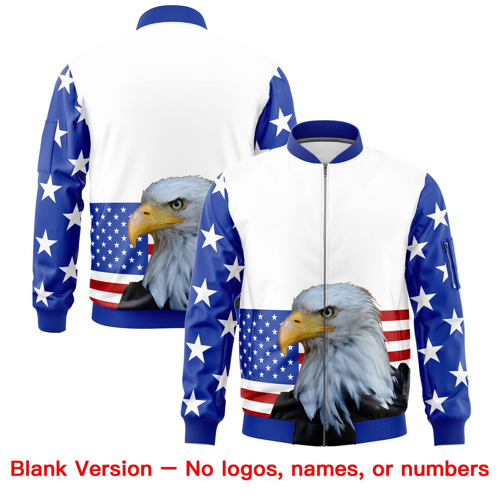 Custom White Royal Blue Red Independence Day Full Zip American Flag Wrinkle-Resistant Jacket| KXKSHOP