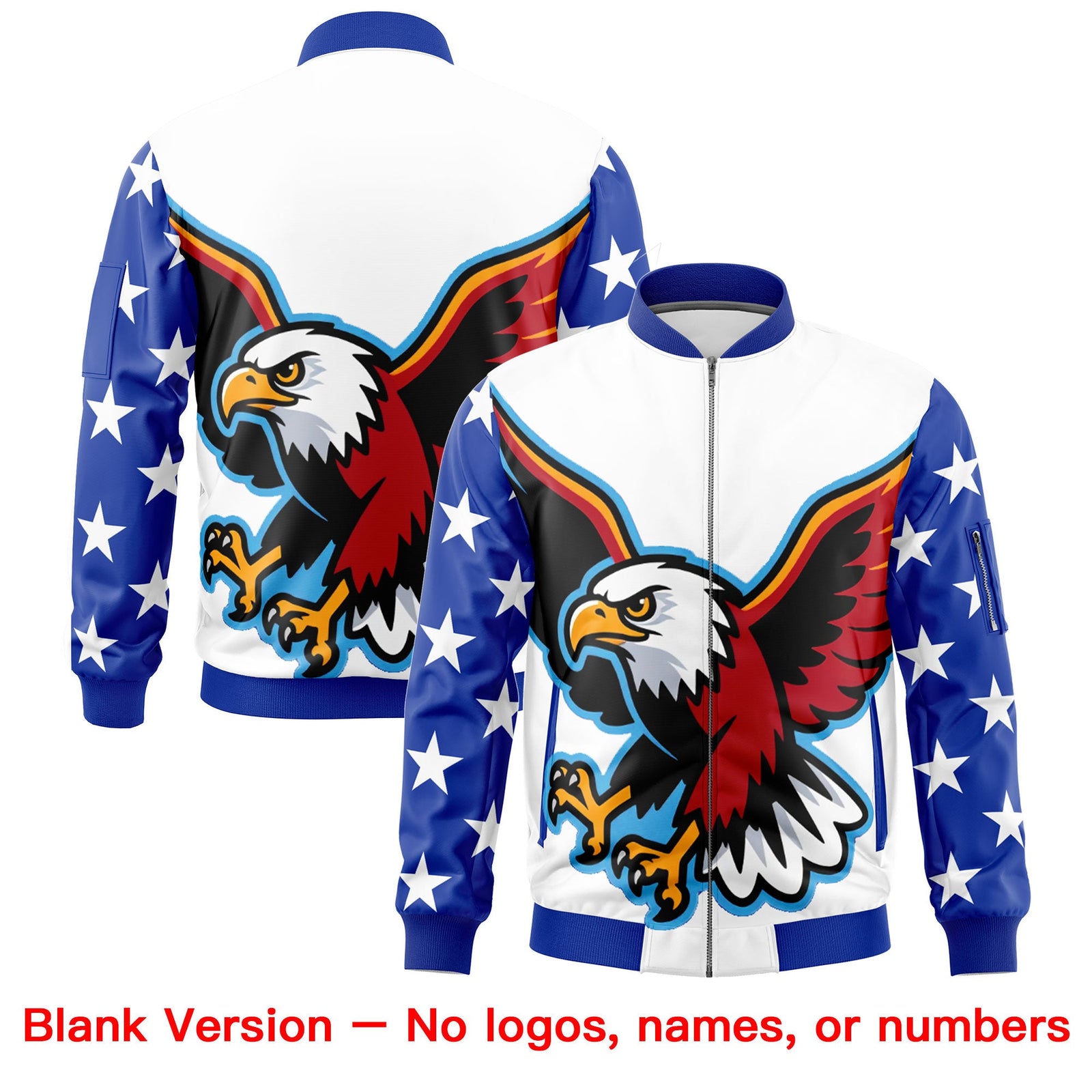 Custom White Royal Blue Red Independence Day Full Zip American Flag Wrinkle-Resistant Jacket| KXKSHOP