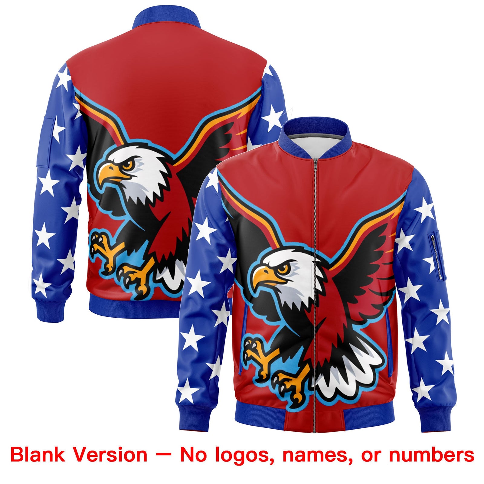 Custom Red Royal Blue White Independence Day Full Zip American Flag Wrinkle-Resistant Jacket| KXKSHOP