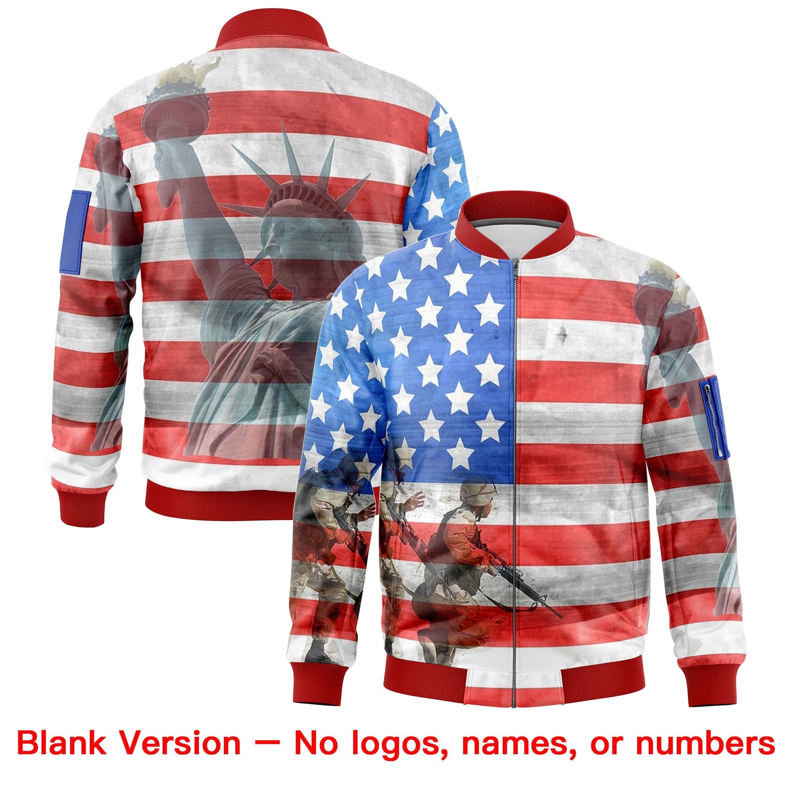 Custom Red White Royal Blue Independence Day Full Zip American Flag Wrinkle-Resistant Jacket| KXKSHOP