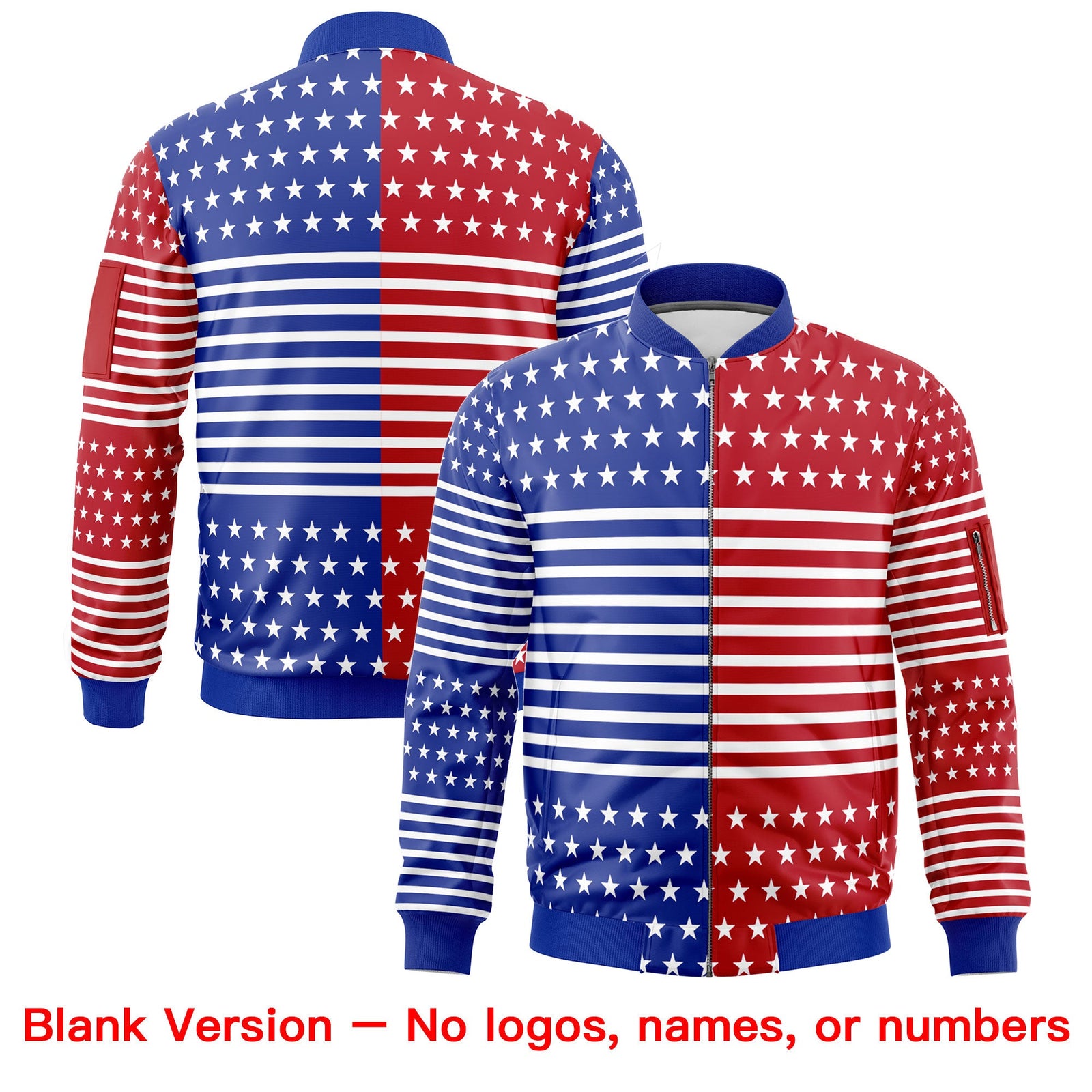 Custom Royal Blue Red White Independence Day Full Zip American Flag Wrinkle-Resistant Jacket| KXKSHOP