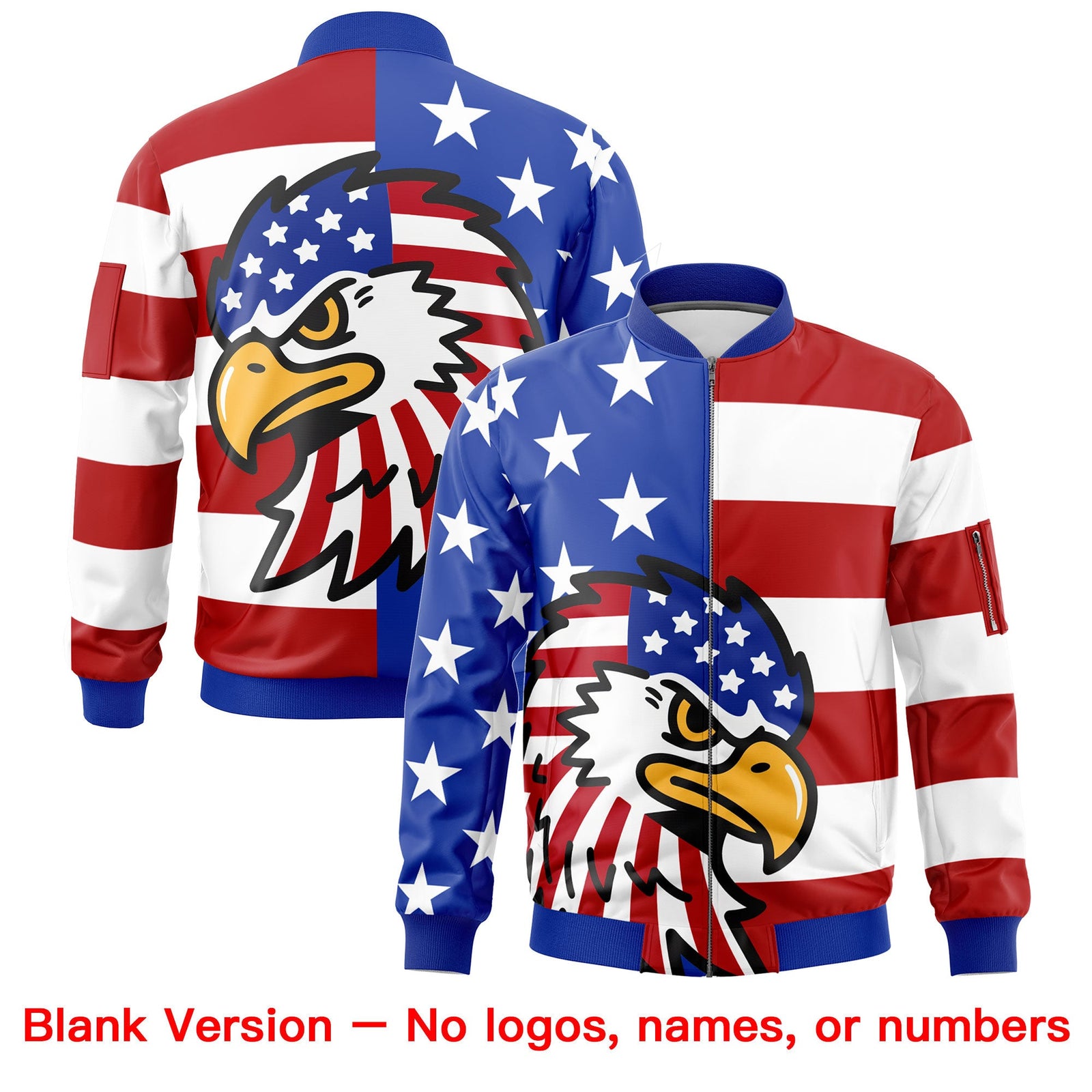 Custom Royal Blue White Red Independence Day Full Zip American Flag Wrinkle-Resistant Jacket| KXKSHOP