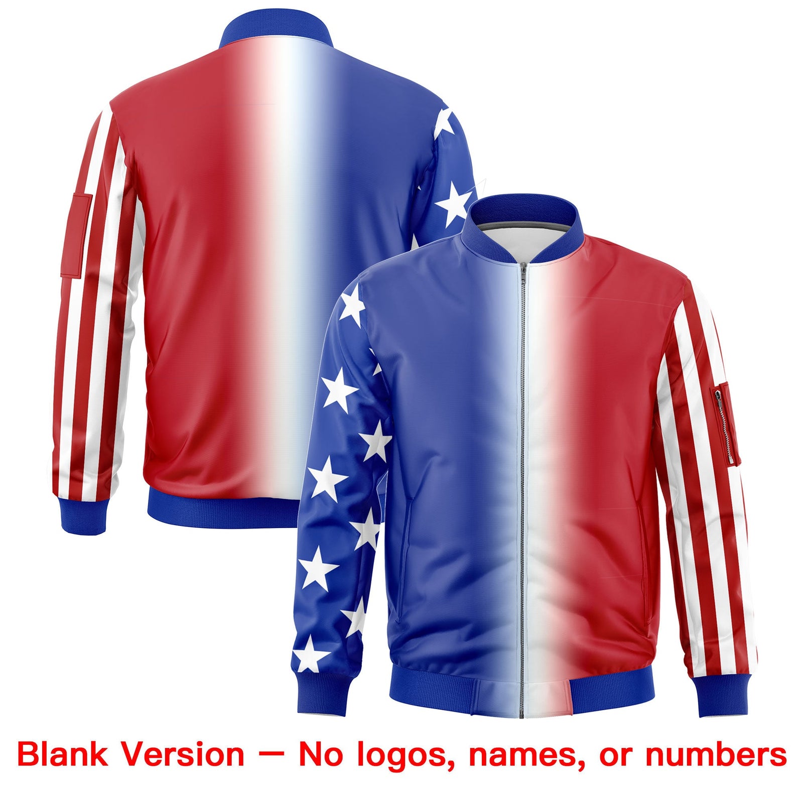 Custom Royal Blue White Red Independence Day Full Zip American Flag Wrinkle-Resistant Jacket| KXKSHOP