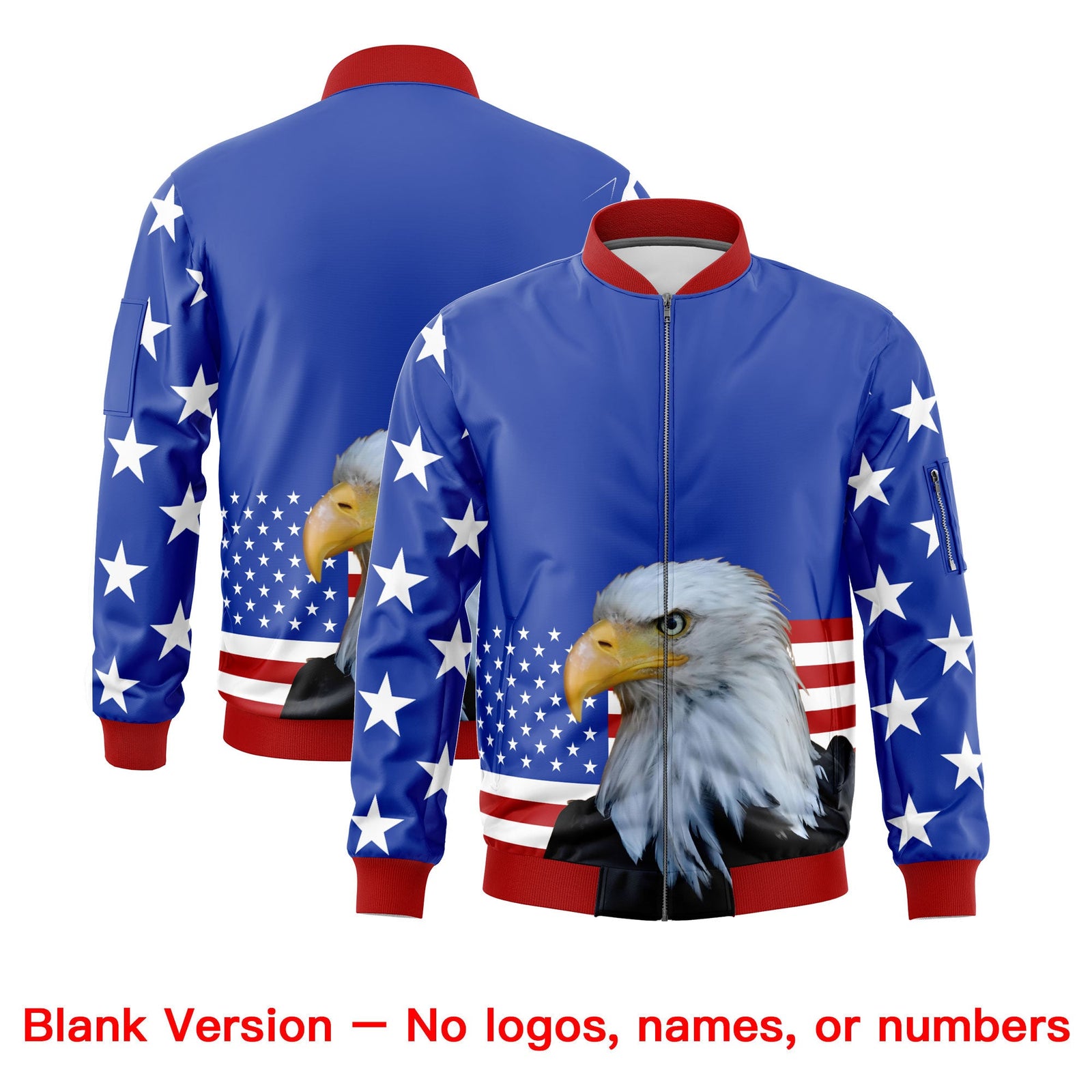 Custom Royal Blue White Red Independence Day Full Zip American Flag Wrinkle-Resistant Jacket| KXKSHOP
