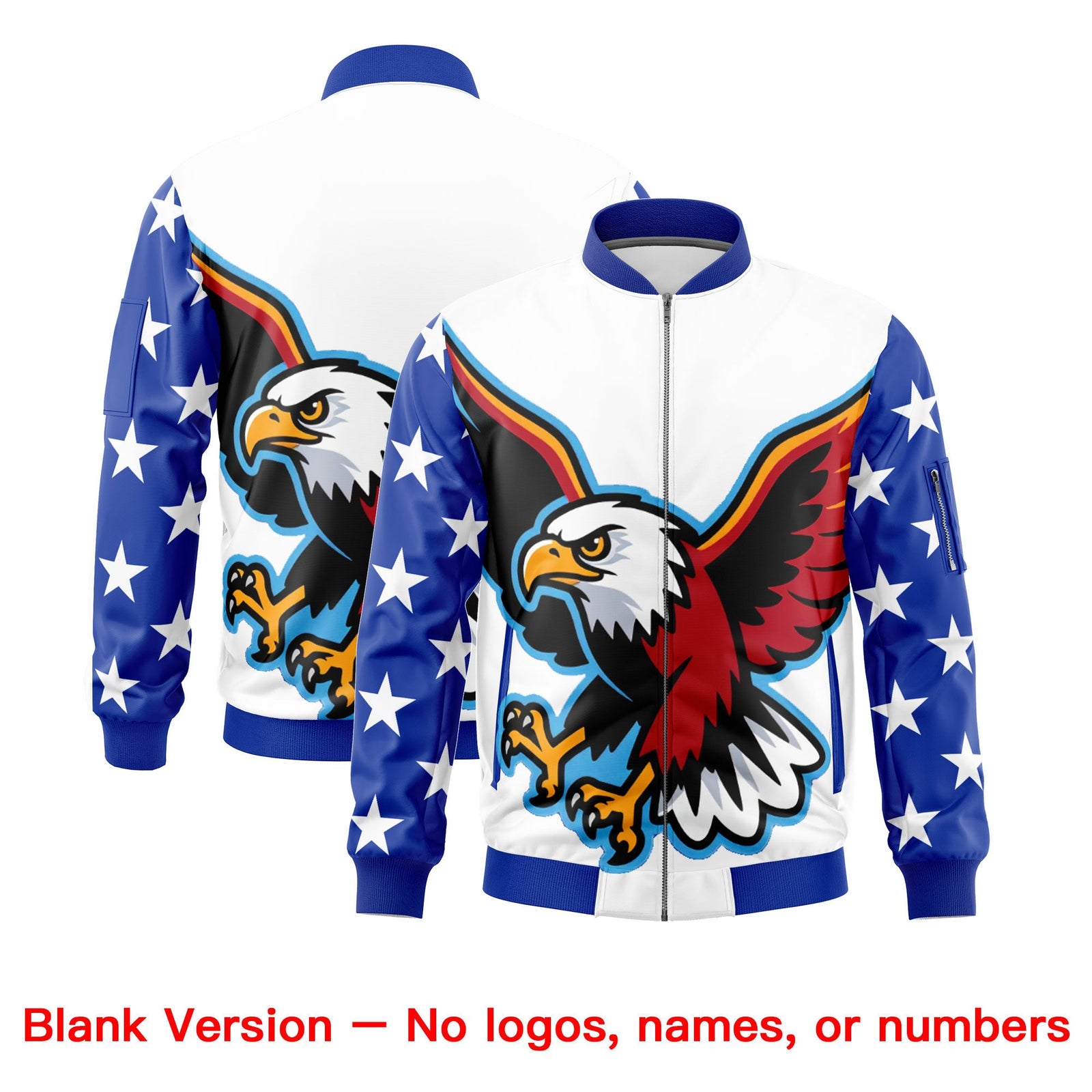 Custom White Royal Blue Red Independence Day Full Zip American Flag Wrinkle-Resistant Jacket| KXKSHOP