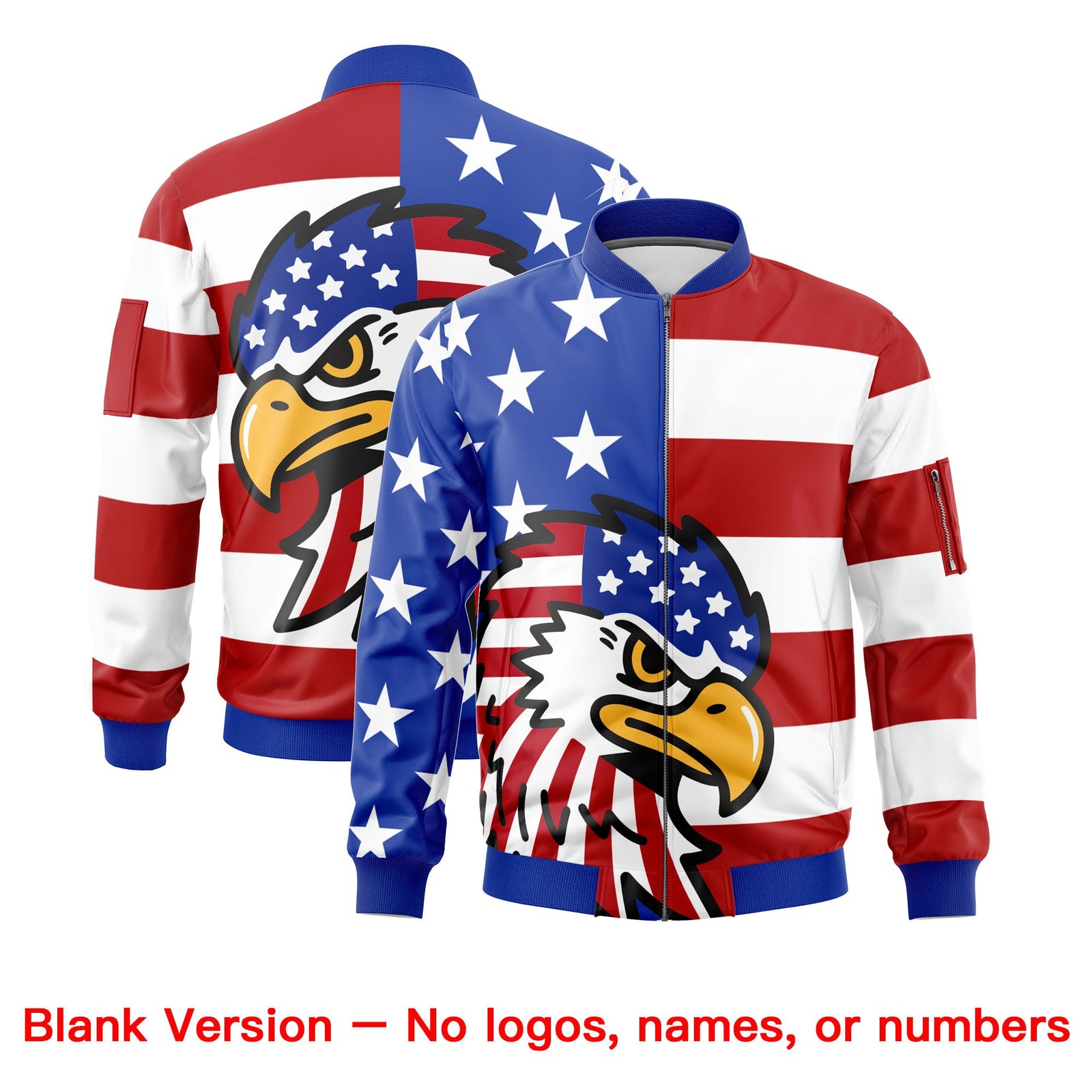 Custom Royal Blue White Red Independence Day Full Zip American Flag Wrinkle-Resistant Jacket| KXKSHOP