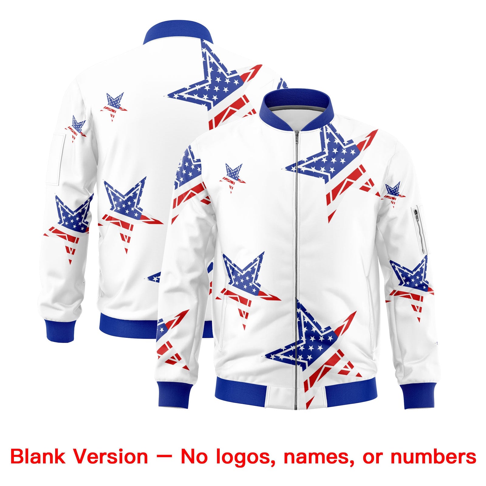 Custom White Royal Blue Red Independence Day Full Zip American Flag Wrinkle-Resistant Jacket| KXKSHOP