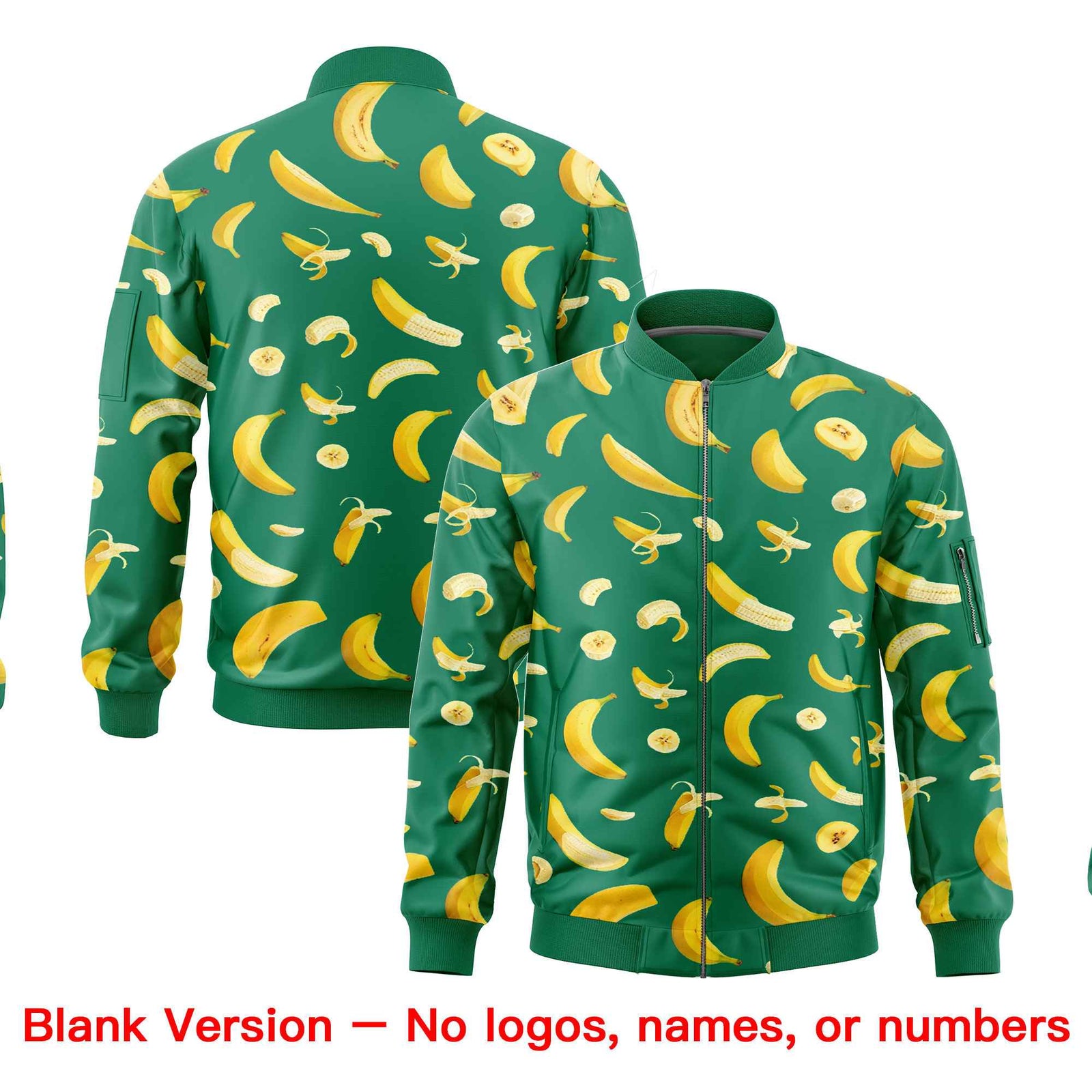 Custom Kelly Green Varsity Full-Zip Banana Pattern Letterman Bomber Jacket | Graffiti Pattern | Embroidery&Dye-sublimation printing | KXKSHOP