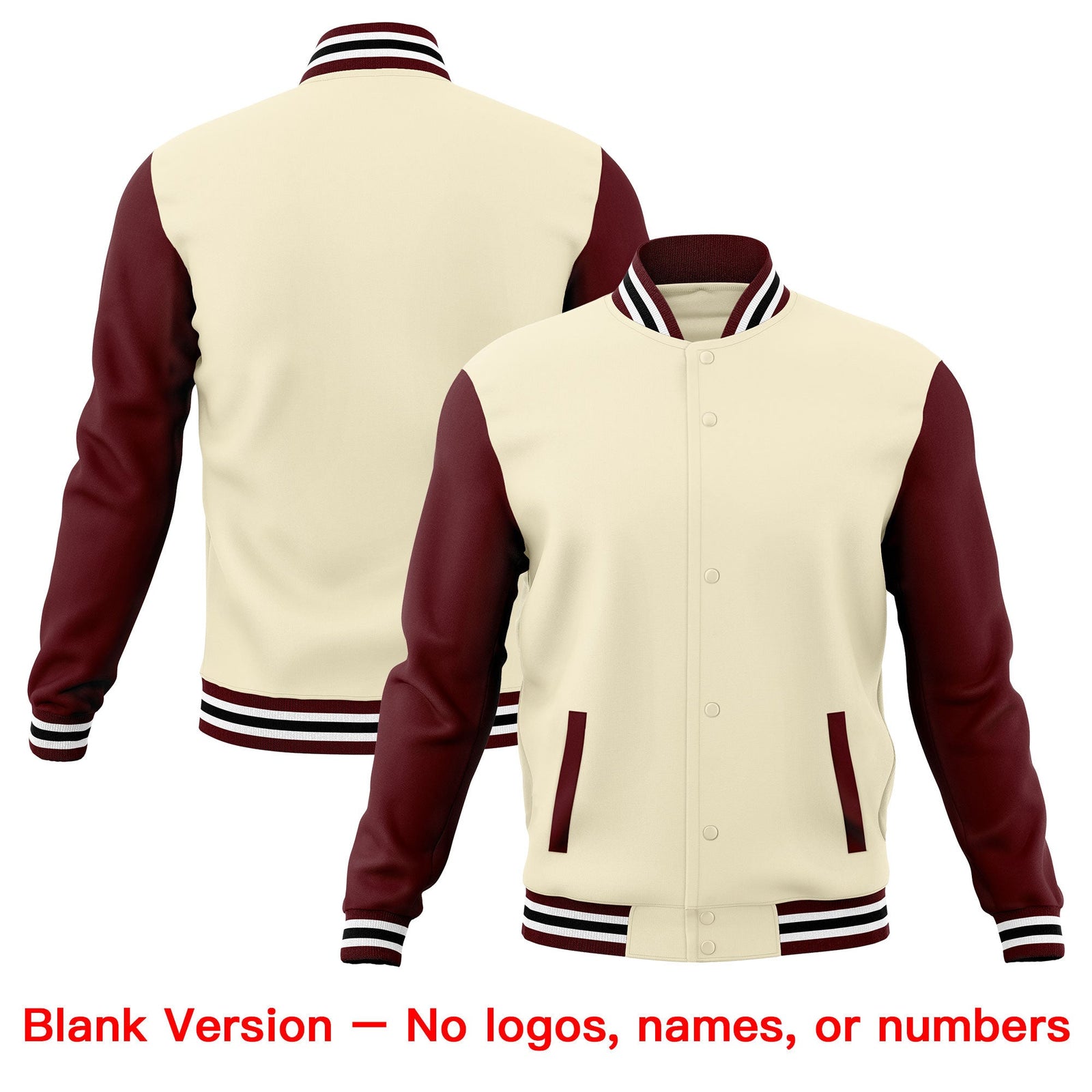 Custom Cream Crimson White Raglan Sleeves Full-Snap Letterman Cotton Fabric Jacket| KXKSHOP