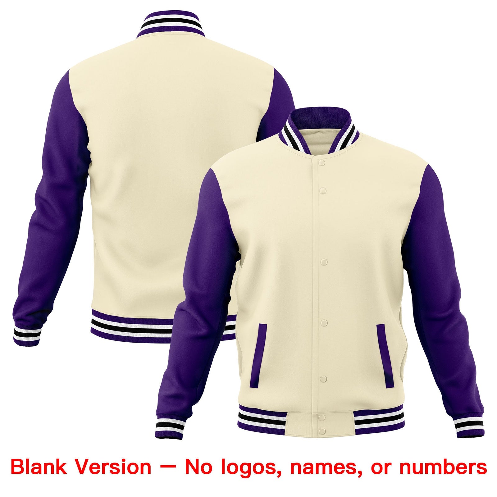 Custom Cream Purple White Raglan Sleeves Full-Snap Letterman Cotton Fabric Jacket| KXKSHOP