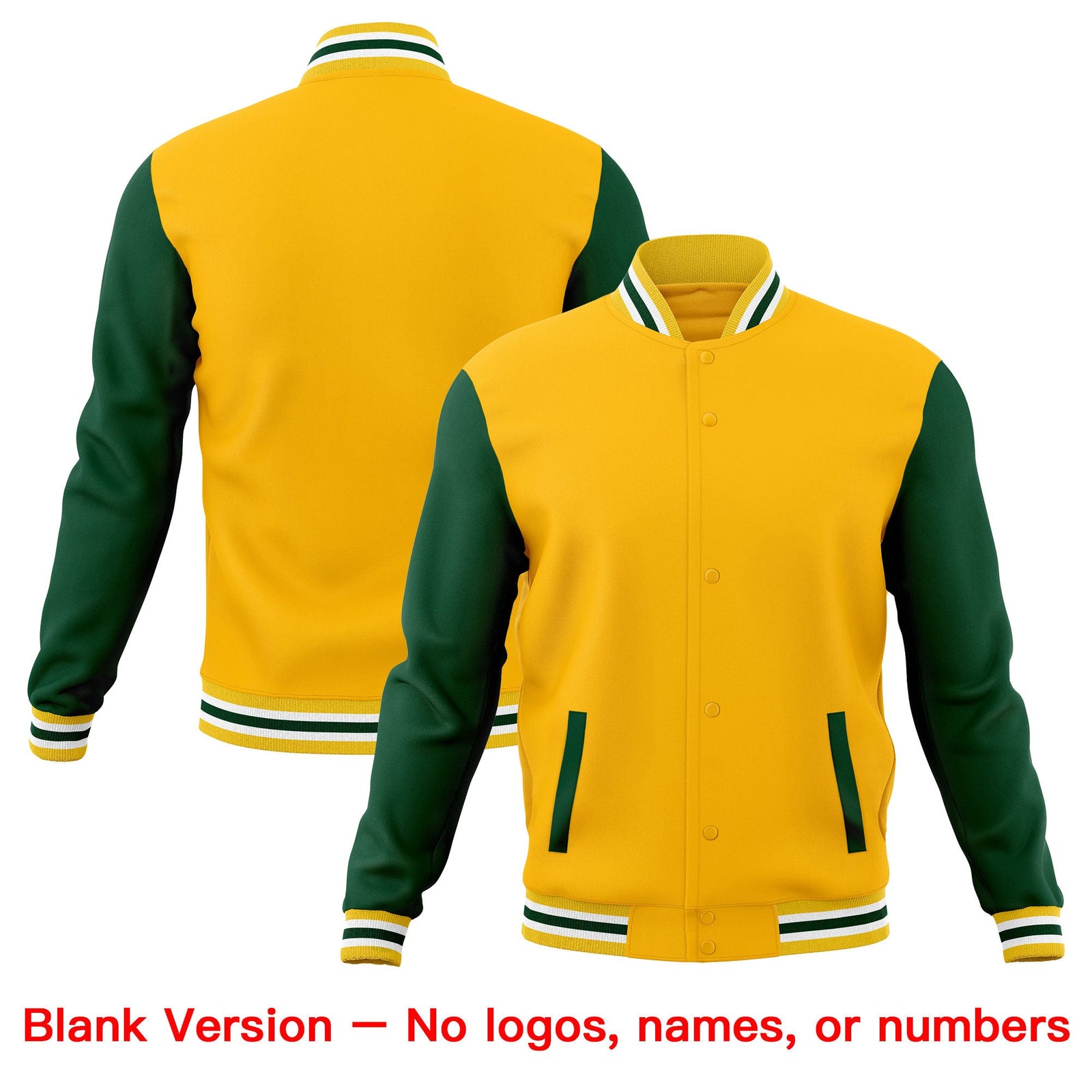 Custom Gold Green White Raglan Sleeves Full-Snap Letterman Cotton Fabric Jacket| KXKSHOP