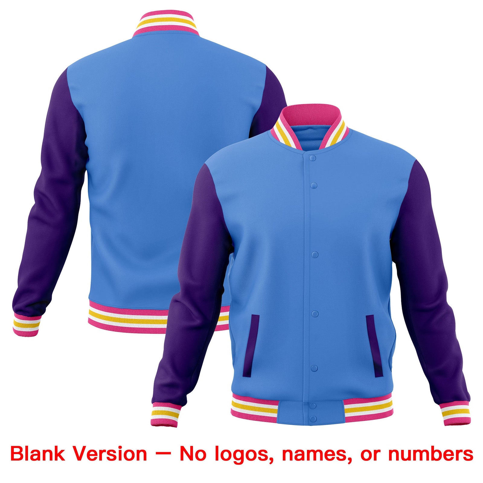 Custom Powder Blue Purple Pink Raglan Sleeves Full-Snap Letterman Cotton Fabric Jacket| KXKSHOP