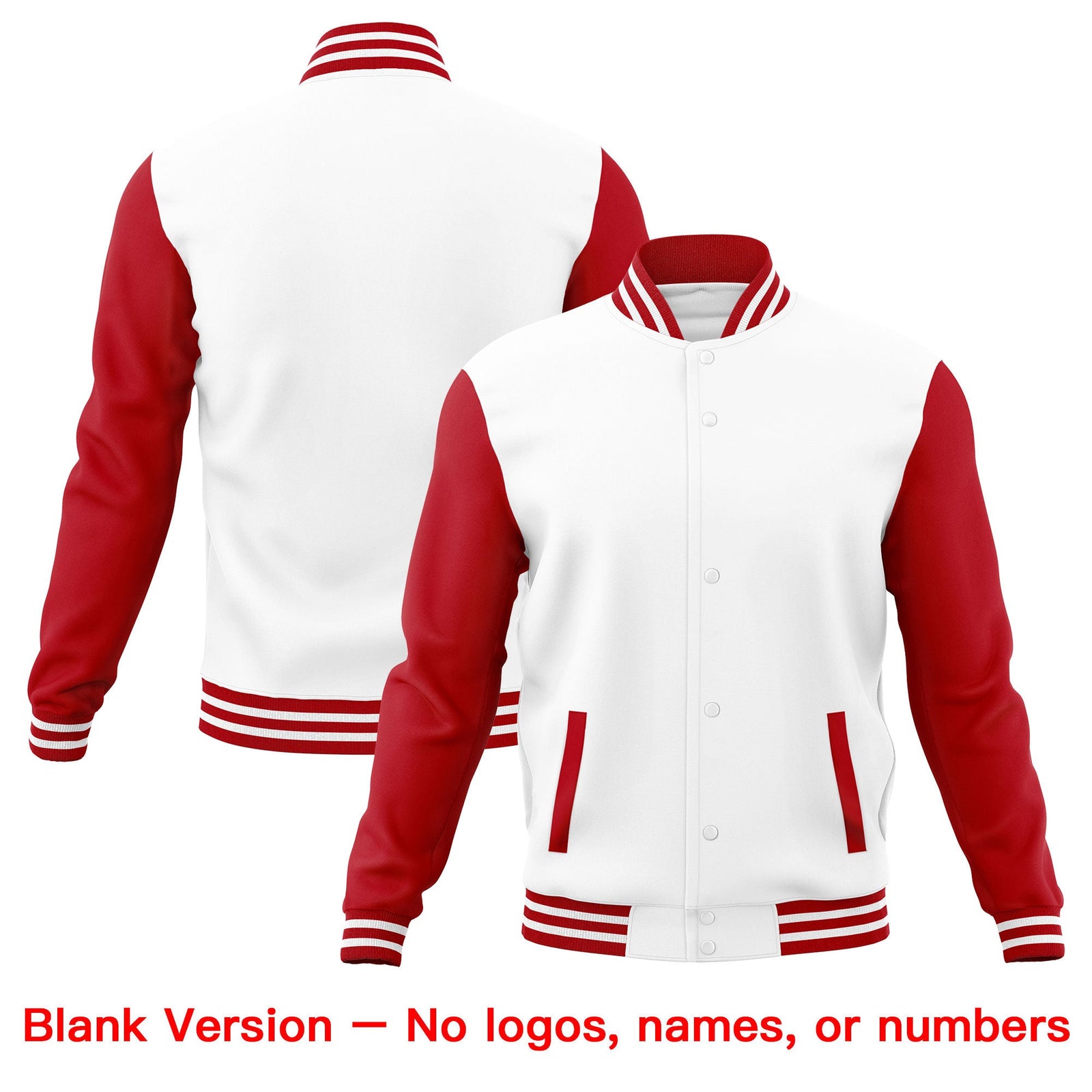 Custom Red White Raglan Sleeves Full-Snap Letterman Cotton Fabric Jacket| KXKSHOP
