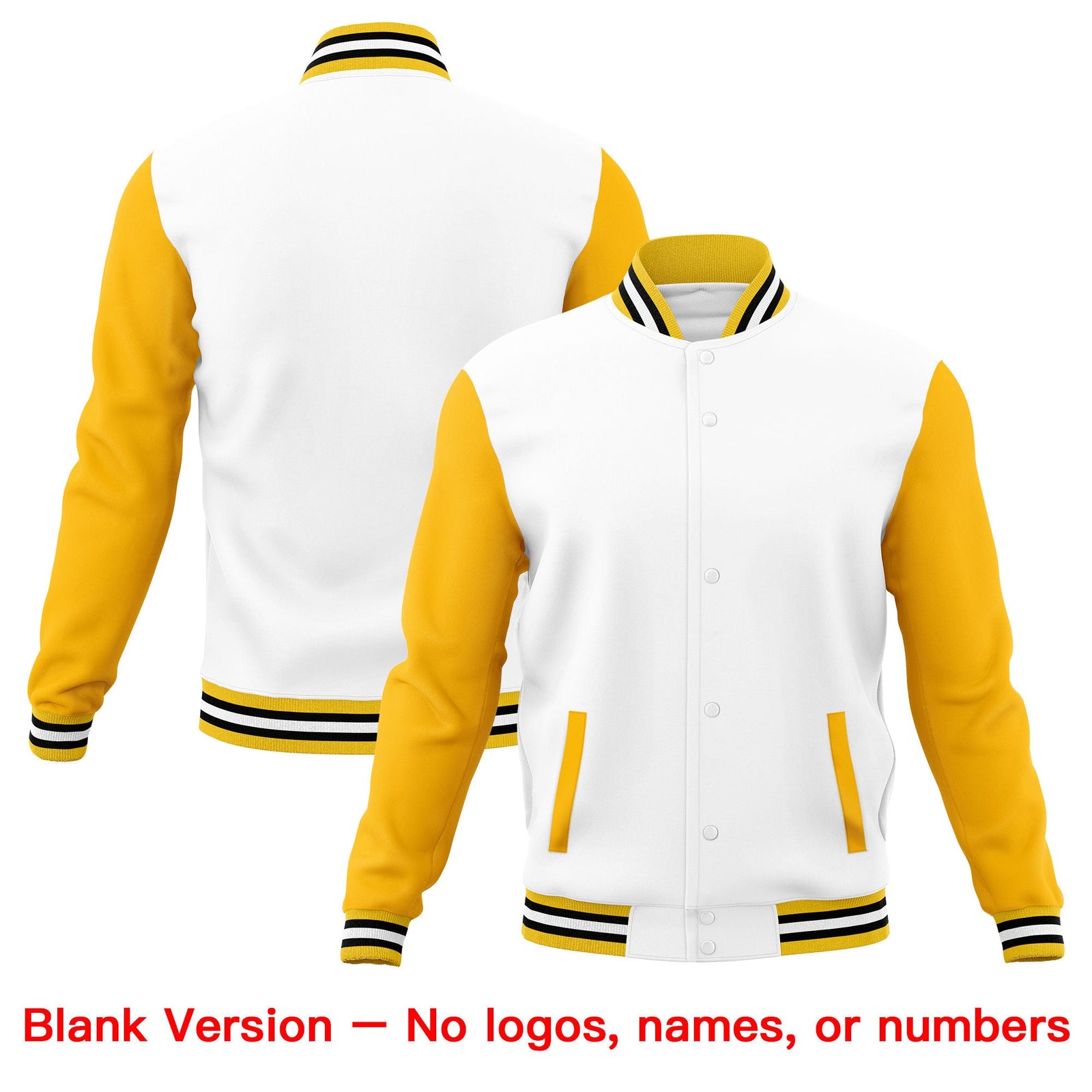 Custom White Gold Black Raglan Sleeves Full-Snap Letterman Cotton Fabric Jacket| KXKSHOP