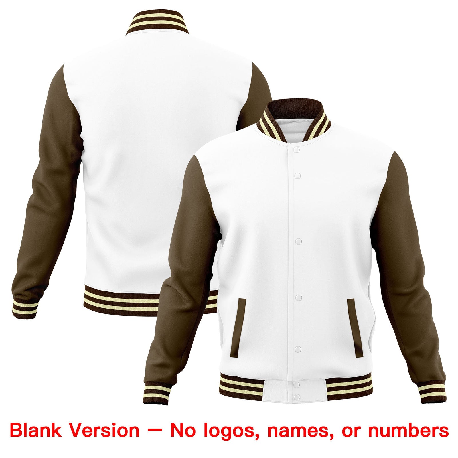 Custom White Light Brown Brown Raglan Sleeves Full-Snap Letterman Cotton Fabric Jacket| KXKSHOP