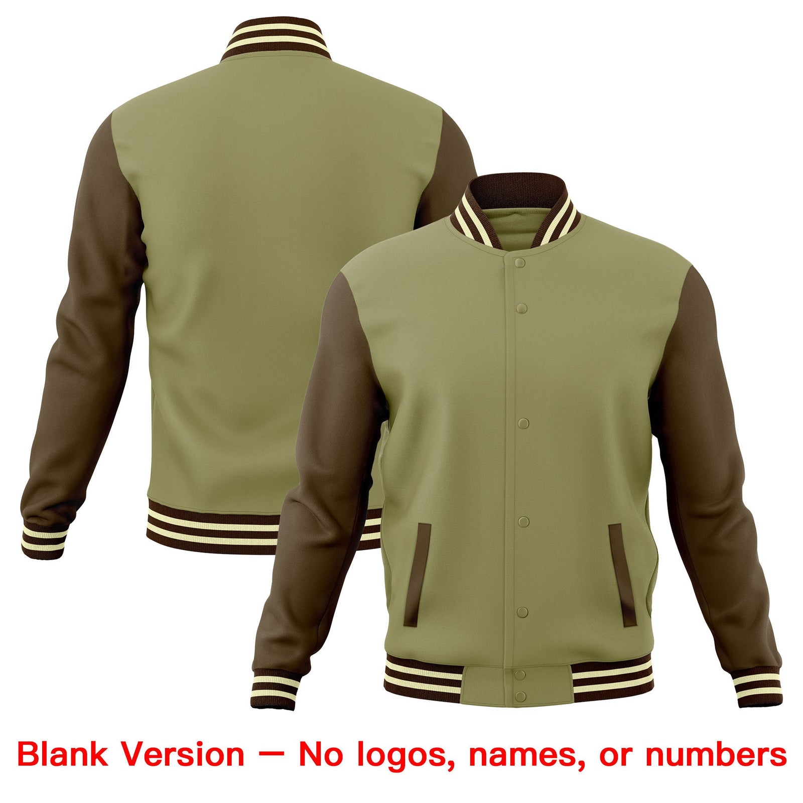 Custom Khaki Light Brown Cream Raglan Sleeves Full-Snap Letterman Cotton Fabric Jacket| KXKSHOP