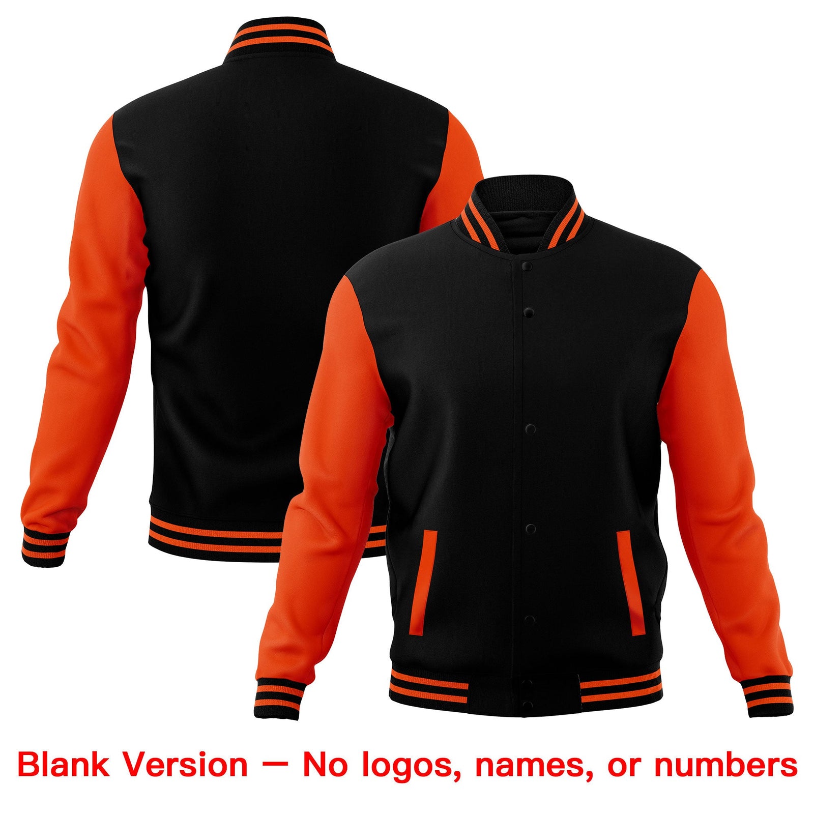 Custom Black Orange Raglan Sleeves Full-Snap Letterman Cotton Fabric Jacket| KXKSHOP