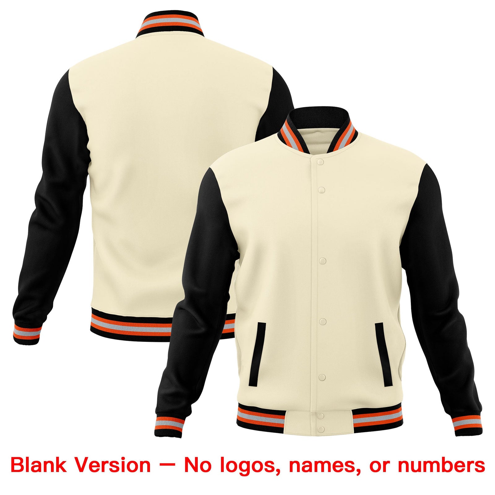Custom Cream Black Orange Raglan Sleeves Full-Snap Letterman Cotton Fabric Jacket| KXKSHOP