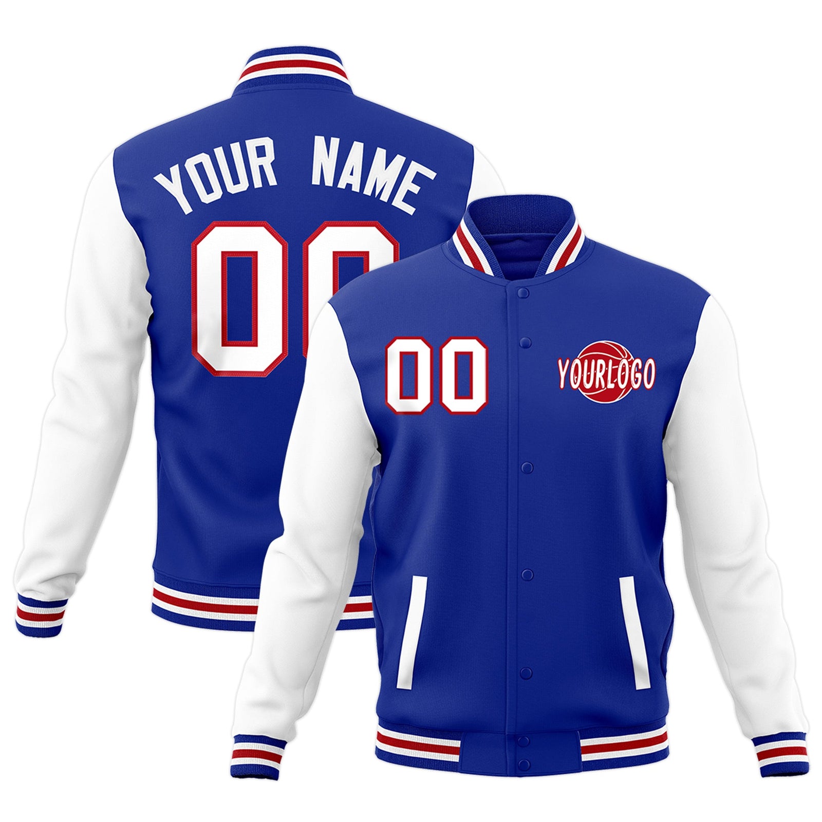Custom Royal Blue White Red Raglan Sleeves Classic Style Letterman Cotton Fabric Jacket| KXKSHOP