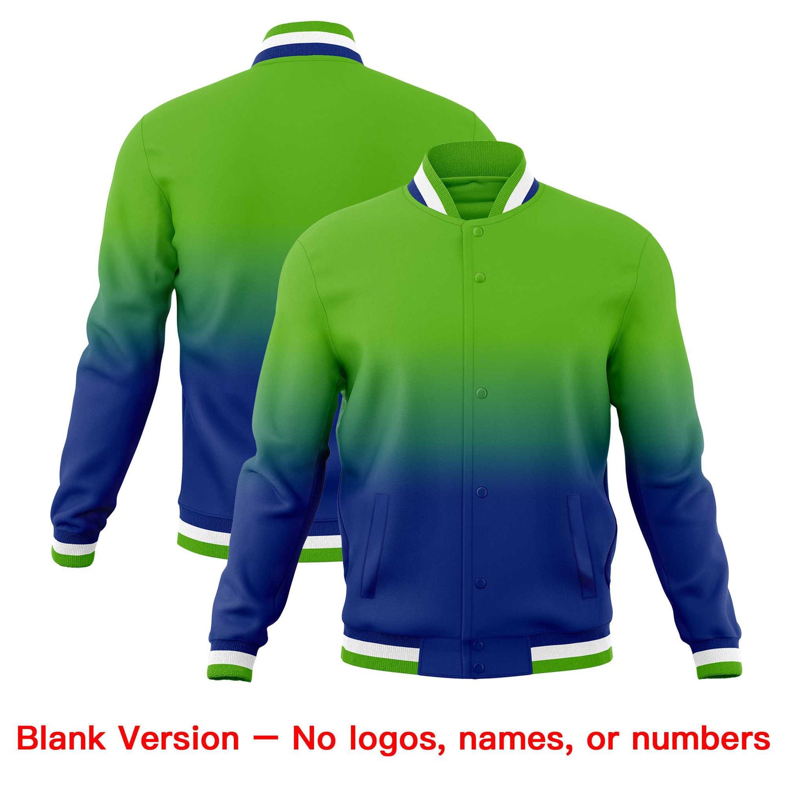 Custom Royal Green Full-Snap Varsity Personalization Gradient Fashion Letterman Jacket