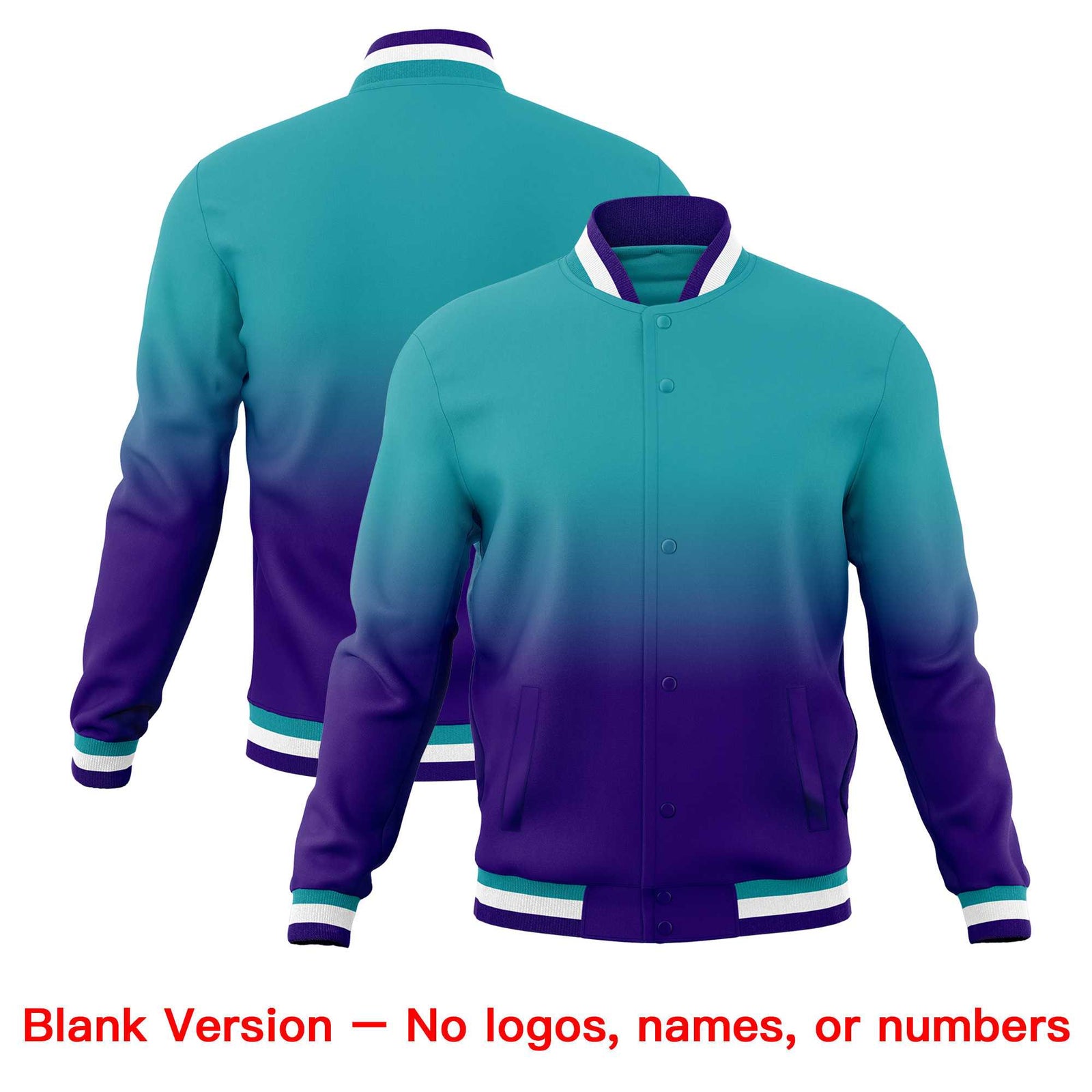 Custom Aqua Purple Full-Snap Varsity Personalization Gradient Fashion Letterman Jacket