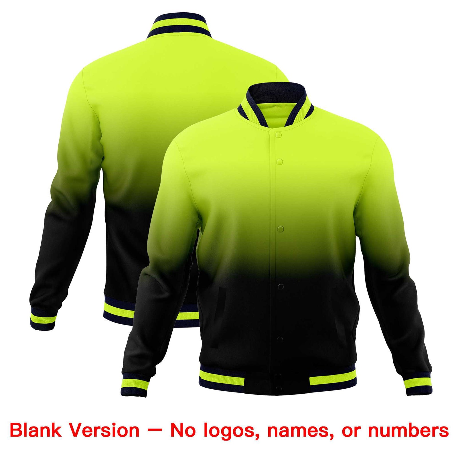 Custom Neon Green Navy Full-Snap Varsity Personalization Gradient Fashion Letterman Jacket| KXKSHOP