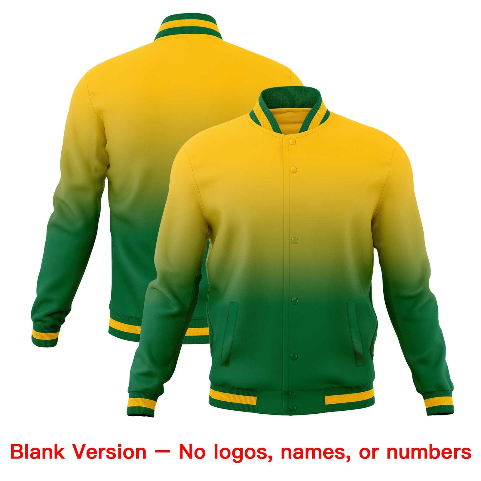 Custom Yellow Kelly Green Full-Snap Varsity Personalization Gradient Fashion Letterman Jacket| KXKSHOP