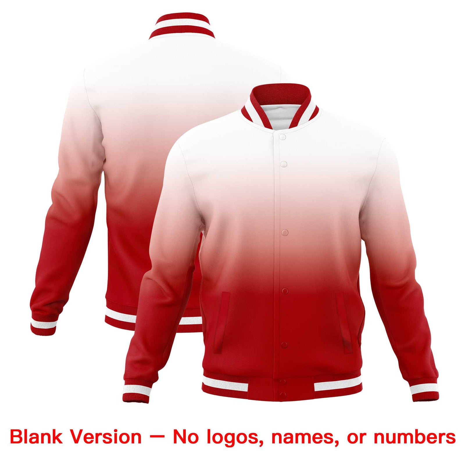 Custom White Red Full-Snap Varsity Personalization Gradient Fashion Letterman Jacket| KXKSHOP