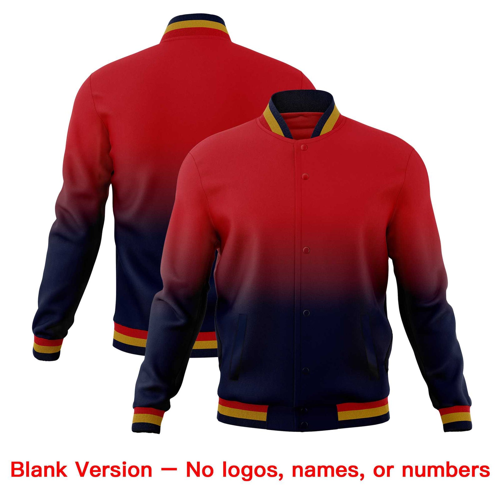 Custom Red Navy Full-Snap Varsity Personalization Gradient Fashion Letterman Jacket| KXKSHOP