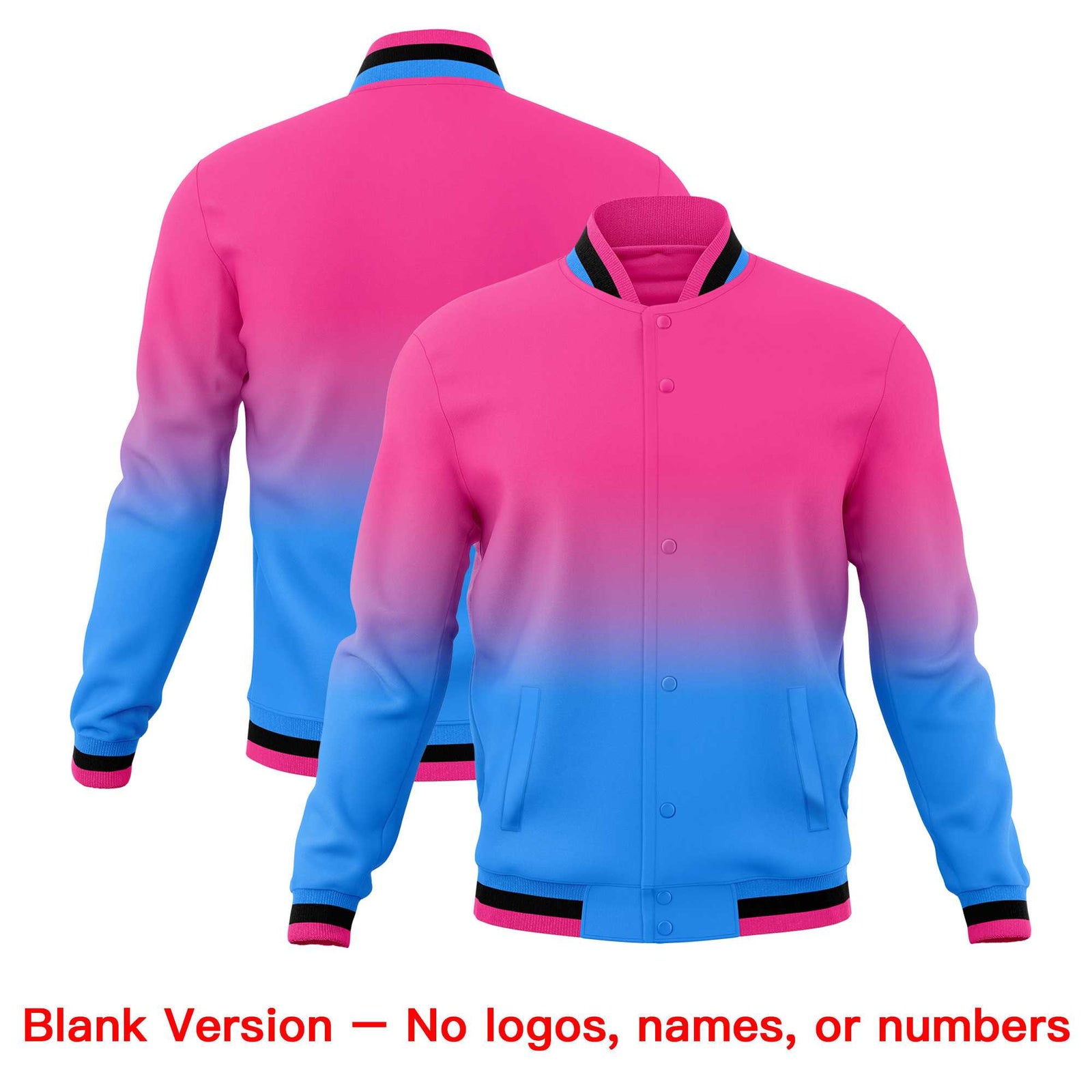 Custom Pink Powder Blue Full-Snap Varsity Personalization Gradient Fashion Letterman Jacket| KXKSHOP