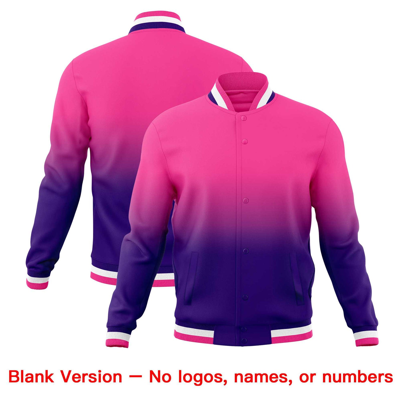 Custom Purple Pink Full-Snap Varsity Personalization Gradient Fashion Letterman Jacket| KXKSHOP
