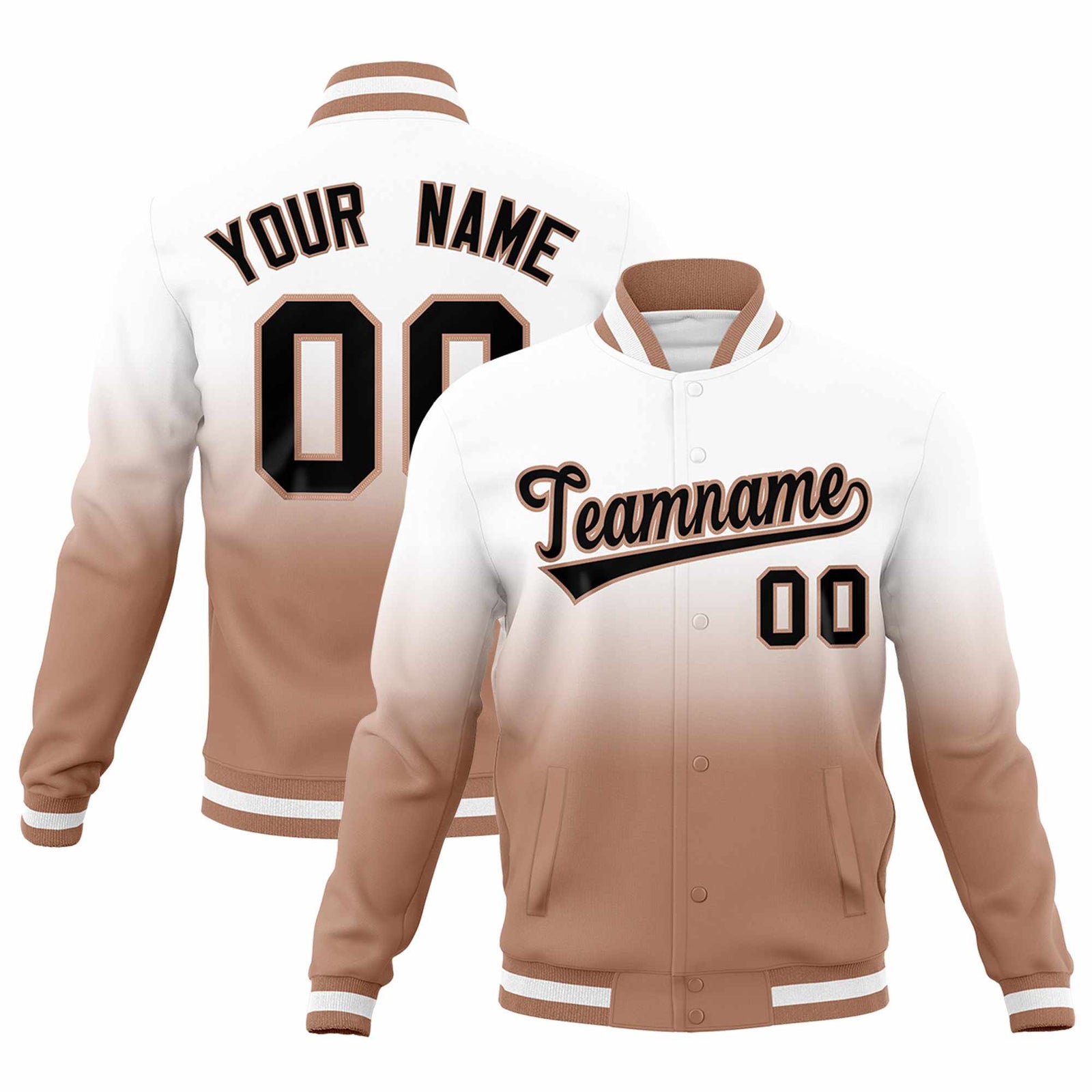 Custom White Light Brown Full-Snap Varsity Personalization Gradient Fashion Letterman Jacket| KXKSHOP