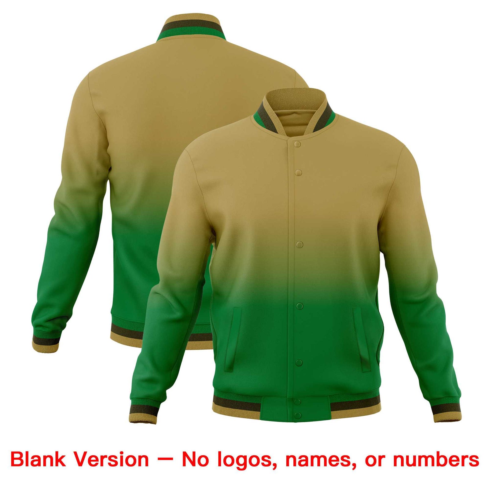 Custom Desert Yellow Kelly Green Full-Snap Varsity Personalization Gradient Fashion Letterman Jacket| KXKSHOP