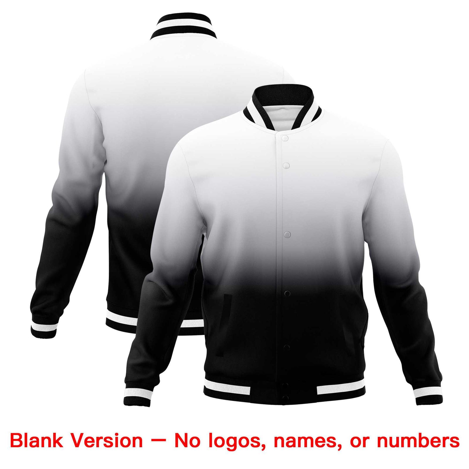 Custom Black White Full-Snap Varsity Personalization Gradient Fashion Letterman Jacket