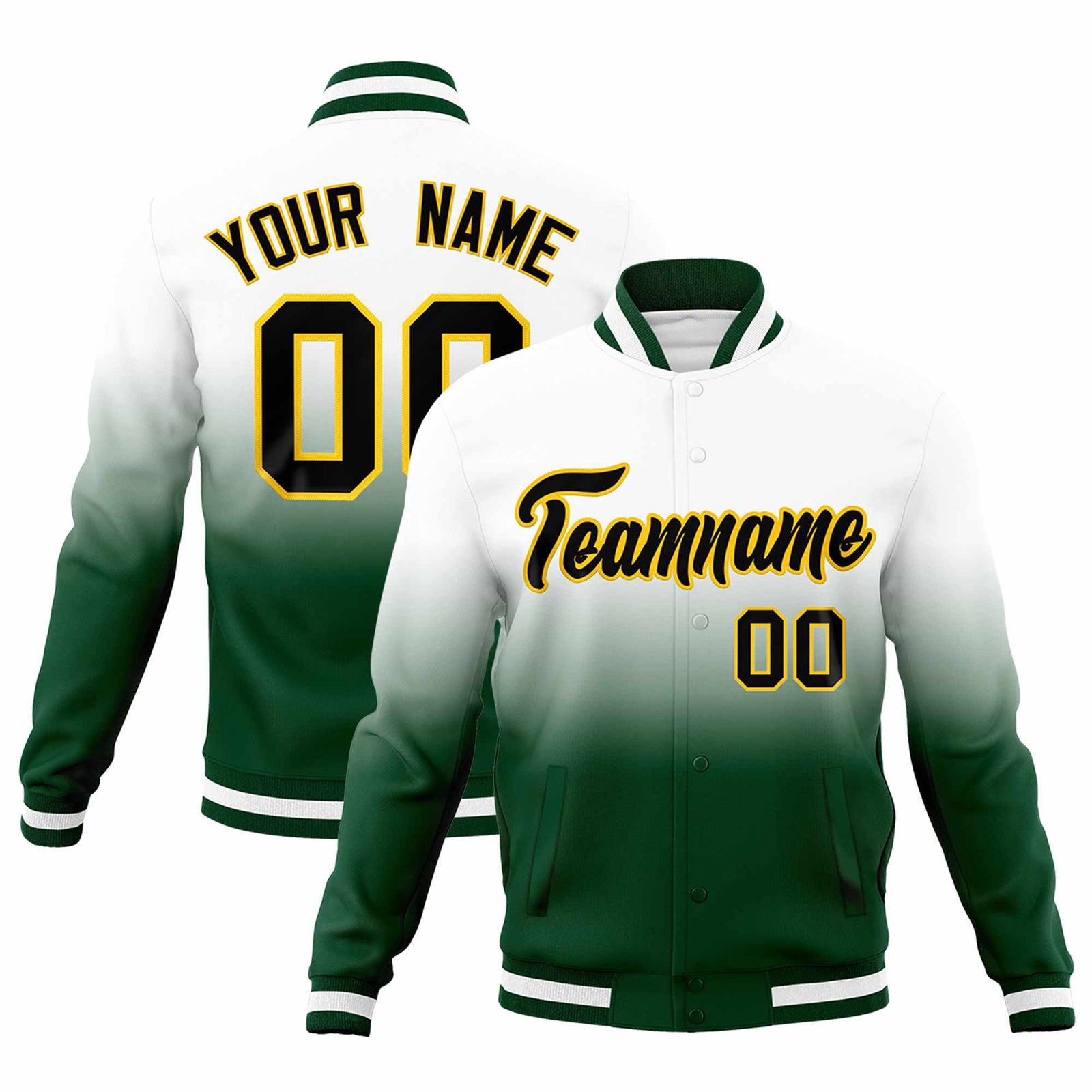 Custom White Gold Full-Snap Varsity Personalization Gradient Fashion Letterman Jacket