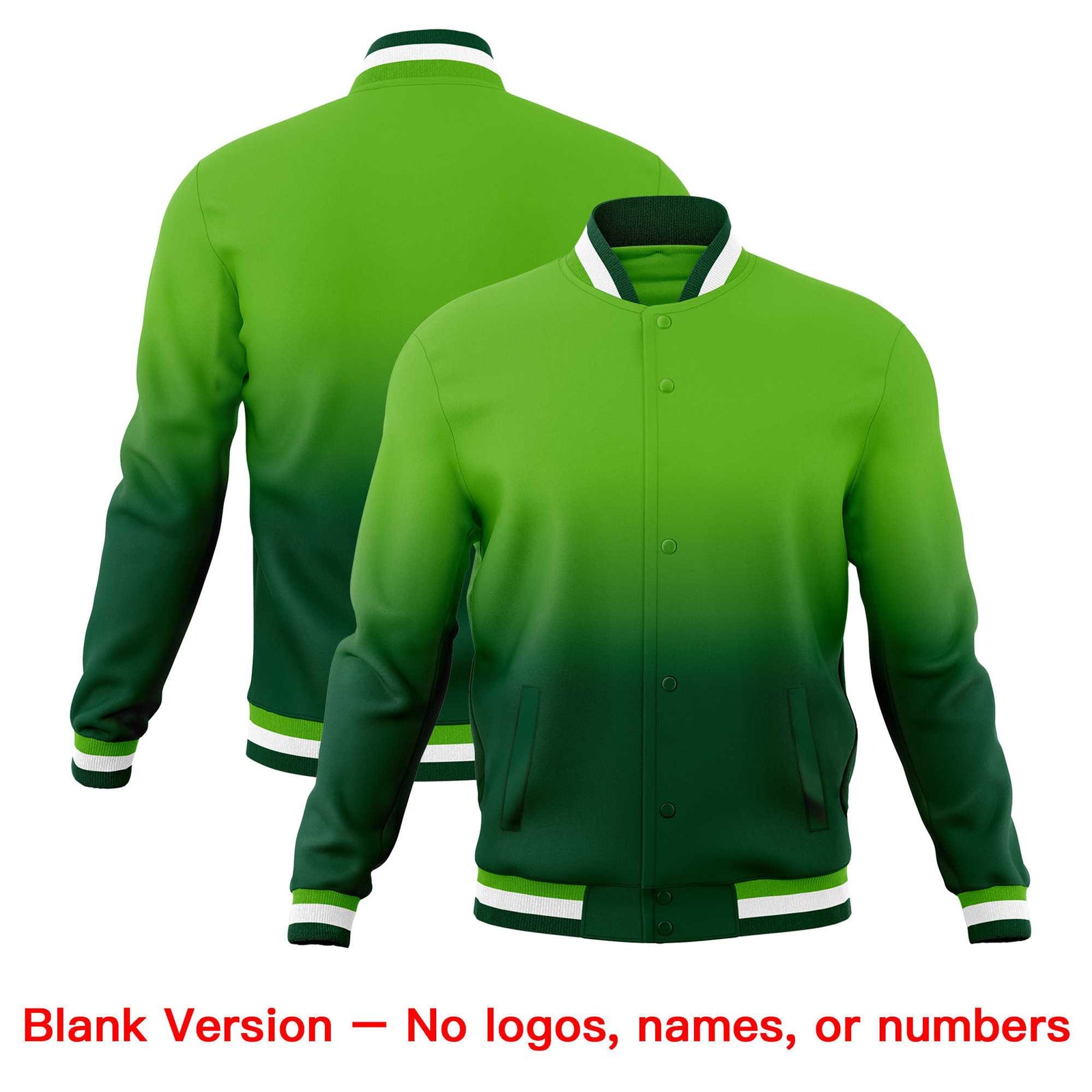 Custom Green Gold Full-Snap Varsity Personalization Gradient Fashion Letterman Jacket