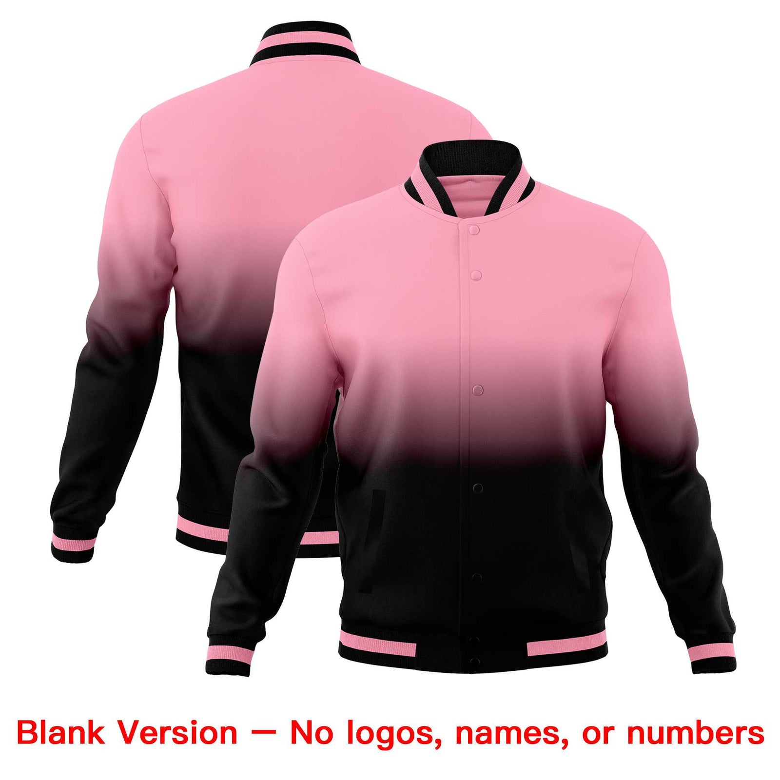 Custom Light Pink Black Full-Snap Varsity Personalization Gradient Fashion Letterman Jacket