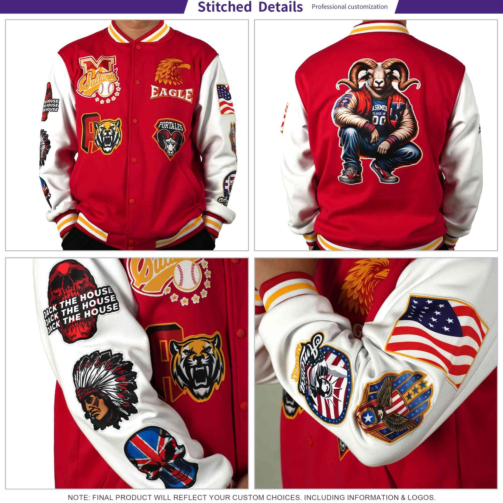 Custom Navy Yellow Full-Snap Varsity Personalization Gradient Fashion Letterman Jacket