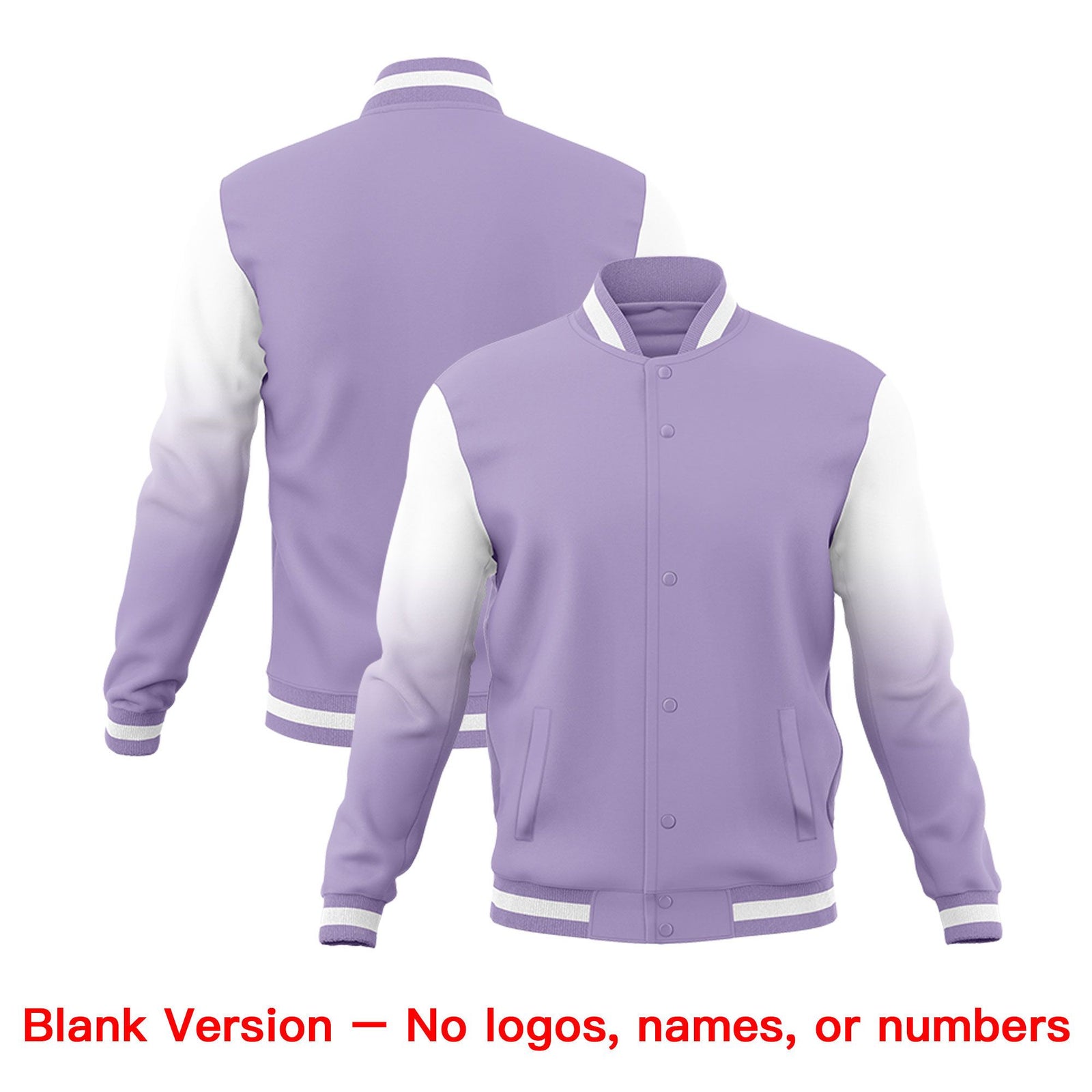 Custom Light Purple White Black Full-Snap Varsity Raglan Sleeves Gradient Letterman Jacket