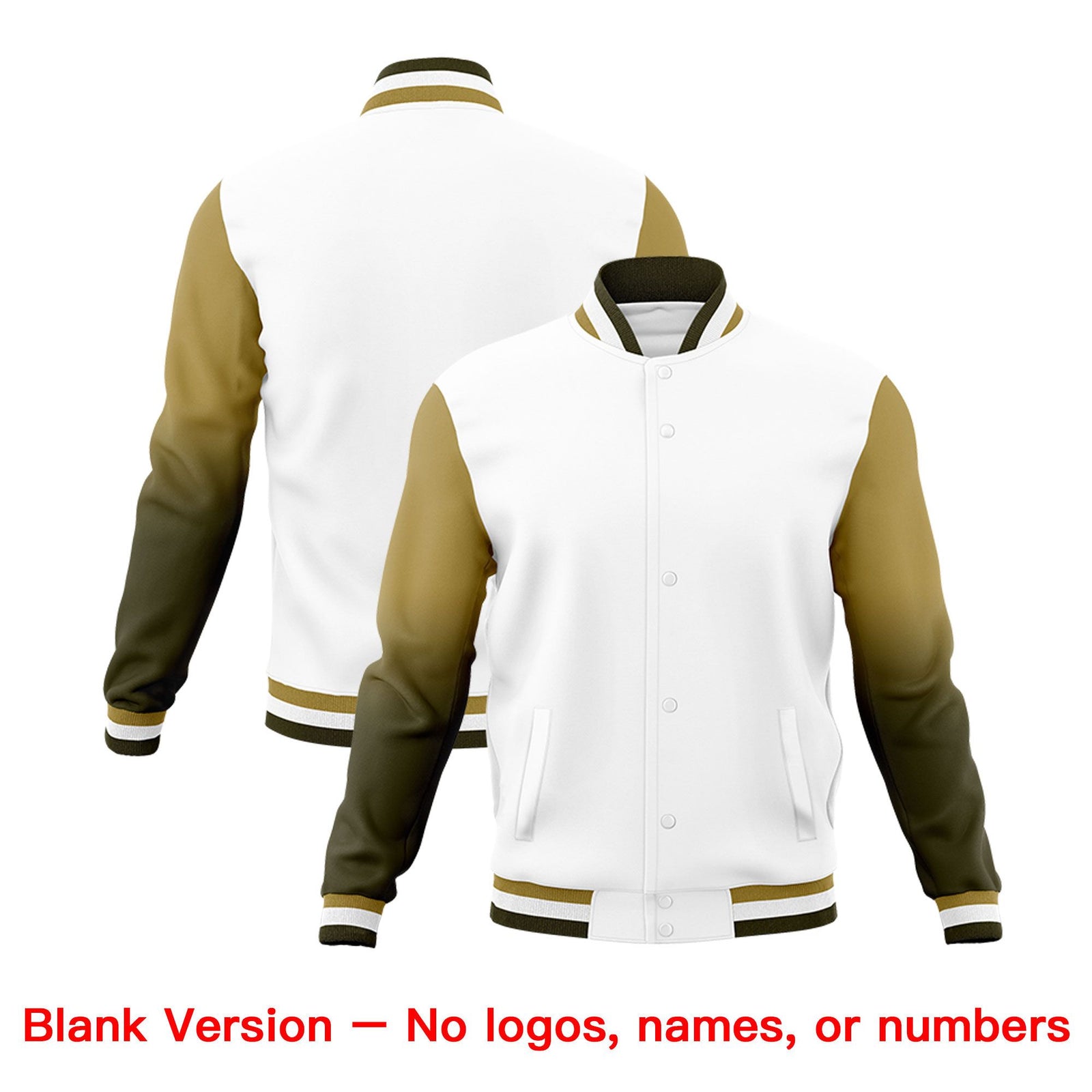 Custom White Olive Desert Yellow Full-Snap Varsity Raglan Sleeves Gradient Letterman Jacket| KXKSHOP