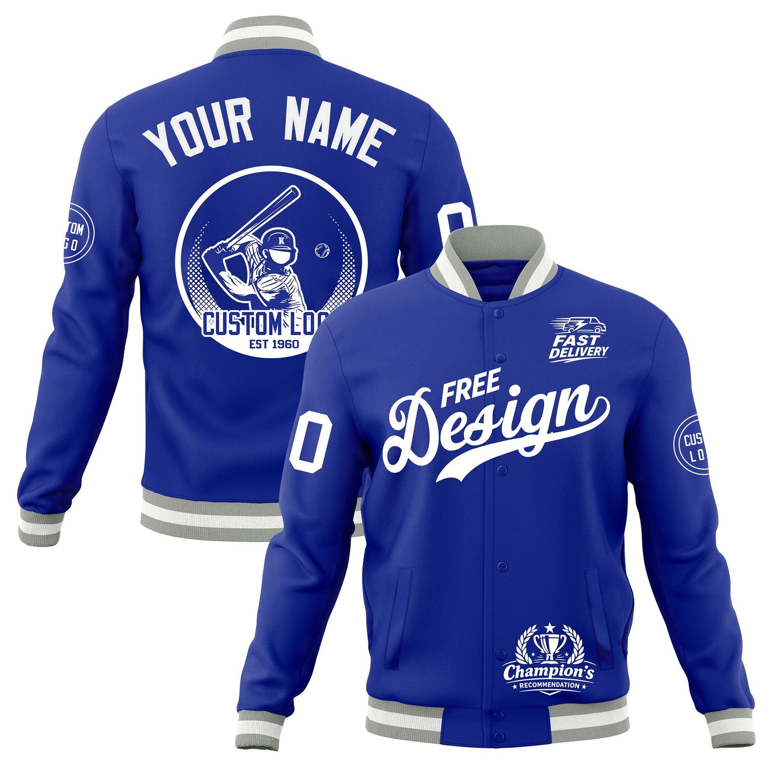 Custom Royal Blue Gray White Classic Style Full-Snap Breathable Jacket| KXKSHOP
