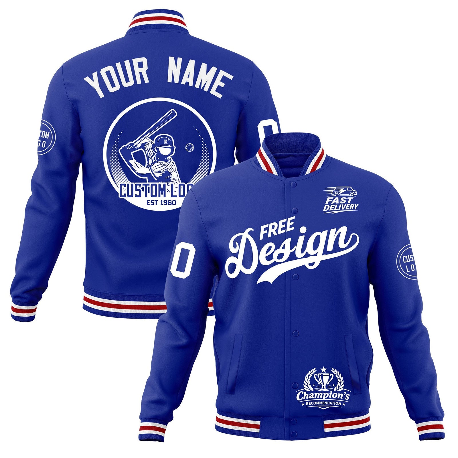Custom Royal Blue White Red Classic Style Full-Snap Breathable Jacket| KXKSHOP