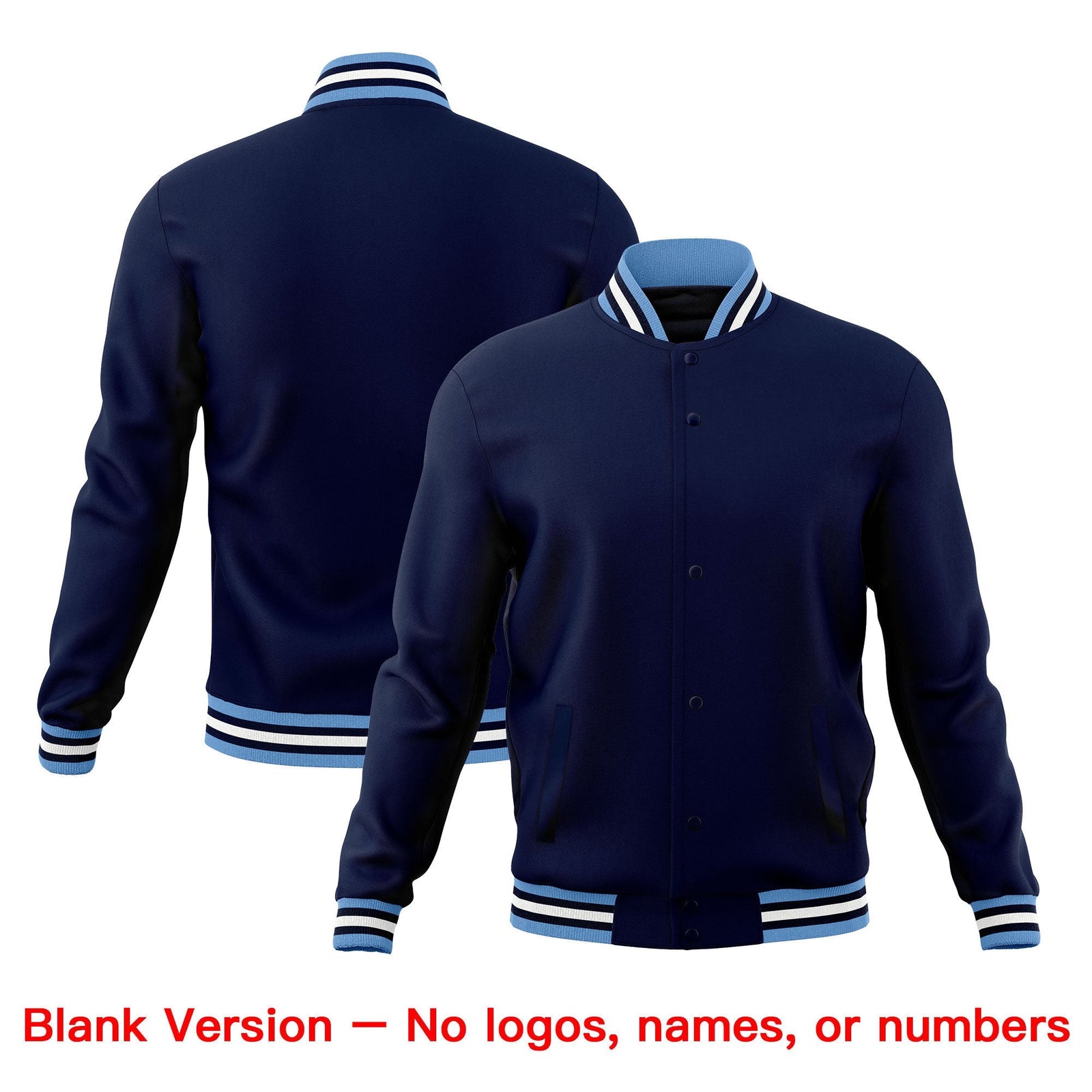 Custom Navy Light Blue White Classic Style Full-Snap Wrinkle-Resistant Jacket| KXKSHOP