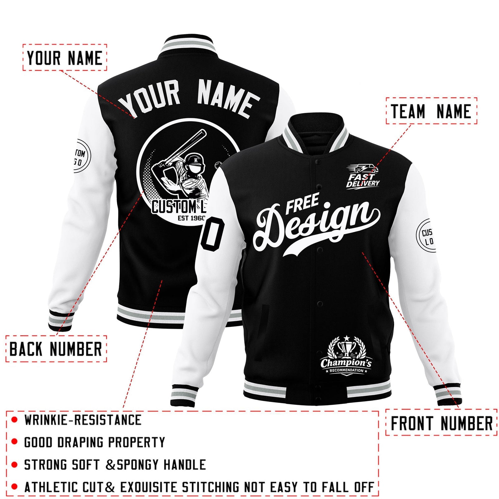 Custom Black White Gray Classic Style Full-Snap Breathable Jacket| KXKSHOP