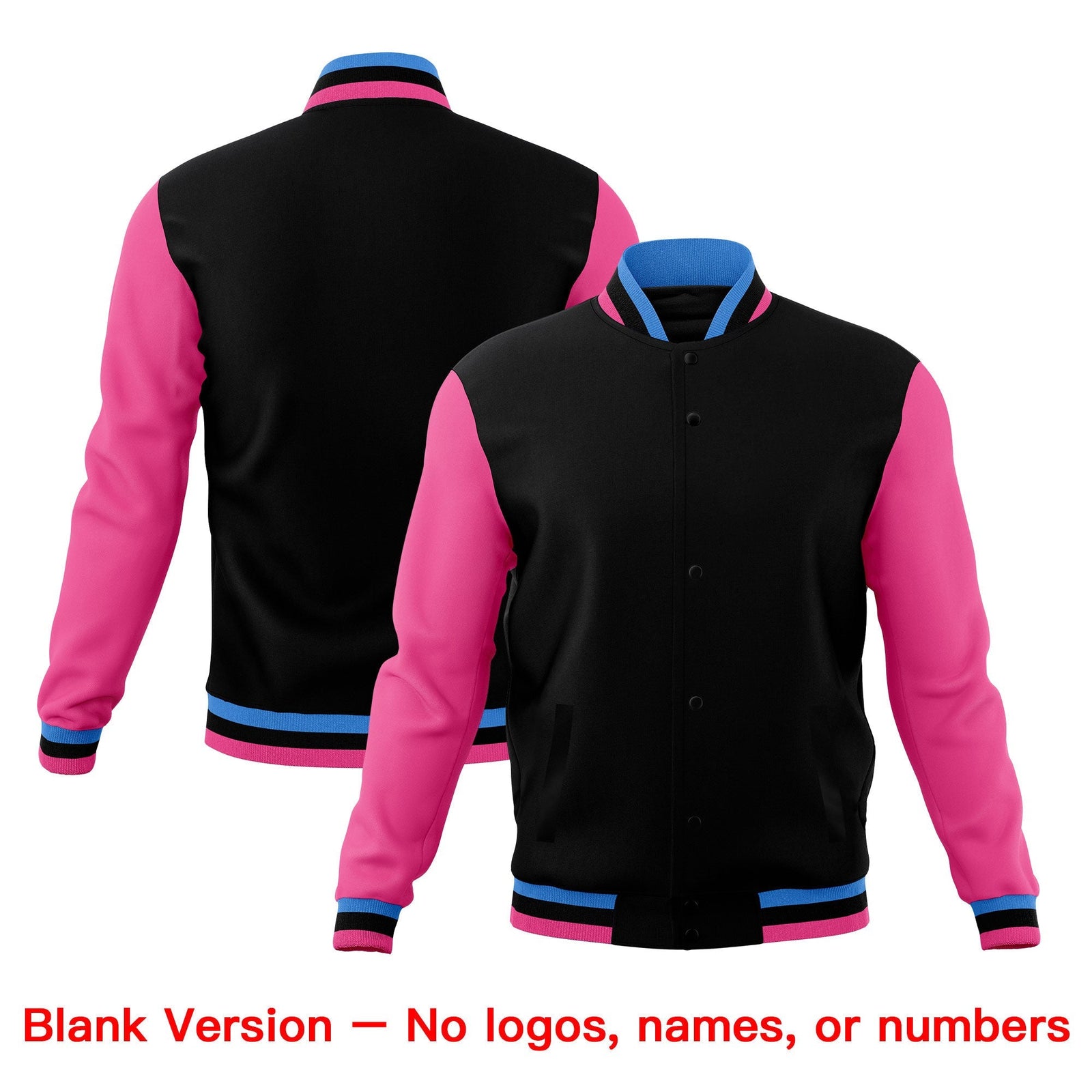 Custom Black Light Blue Pink Classic Style Full-Snap Wrinkle-Resistant Jacket| KXKSHOP