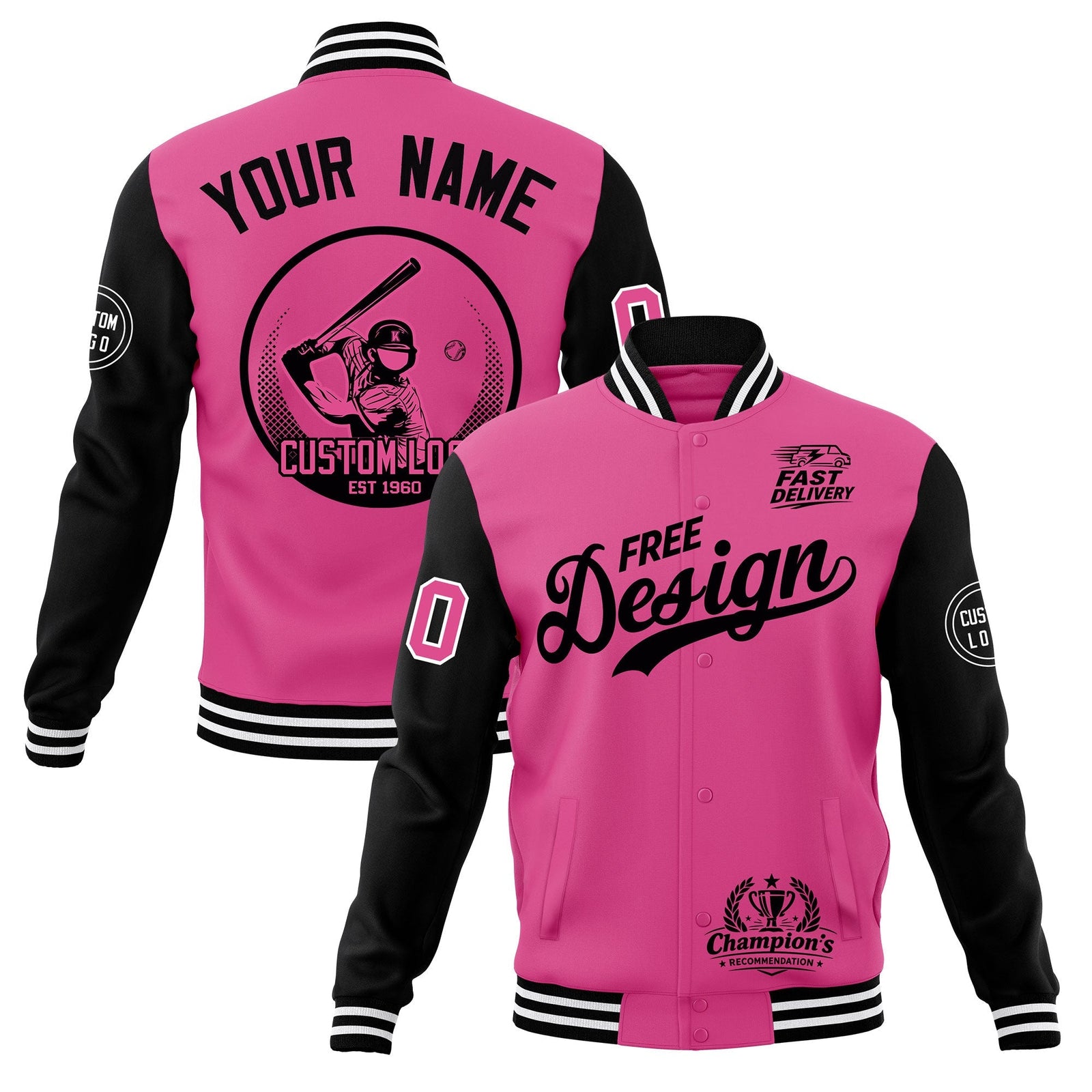 Custom Pink Black White Classic Style Full-Snap Breathable Jacket| KXKSHOP