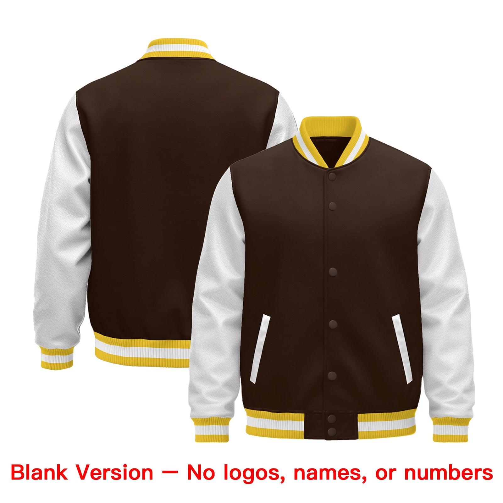 Custom White Brown Gold Raglan Sleeves Varsity Full-Snap Leather Sleeves Letterman Jacket| KXKSHOP