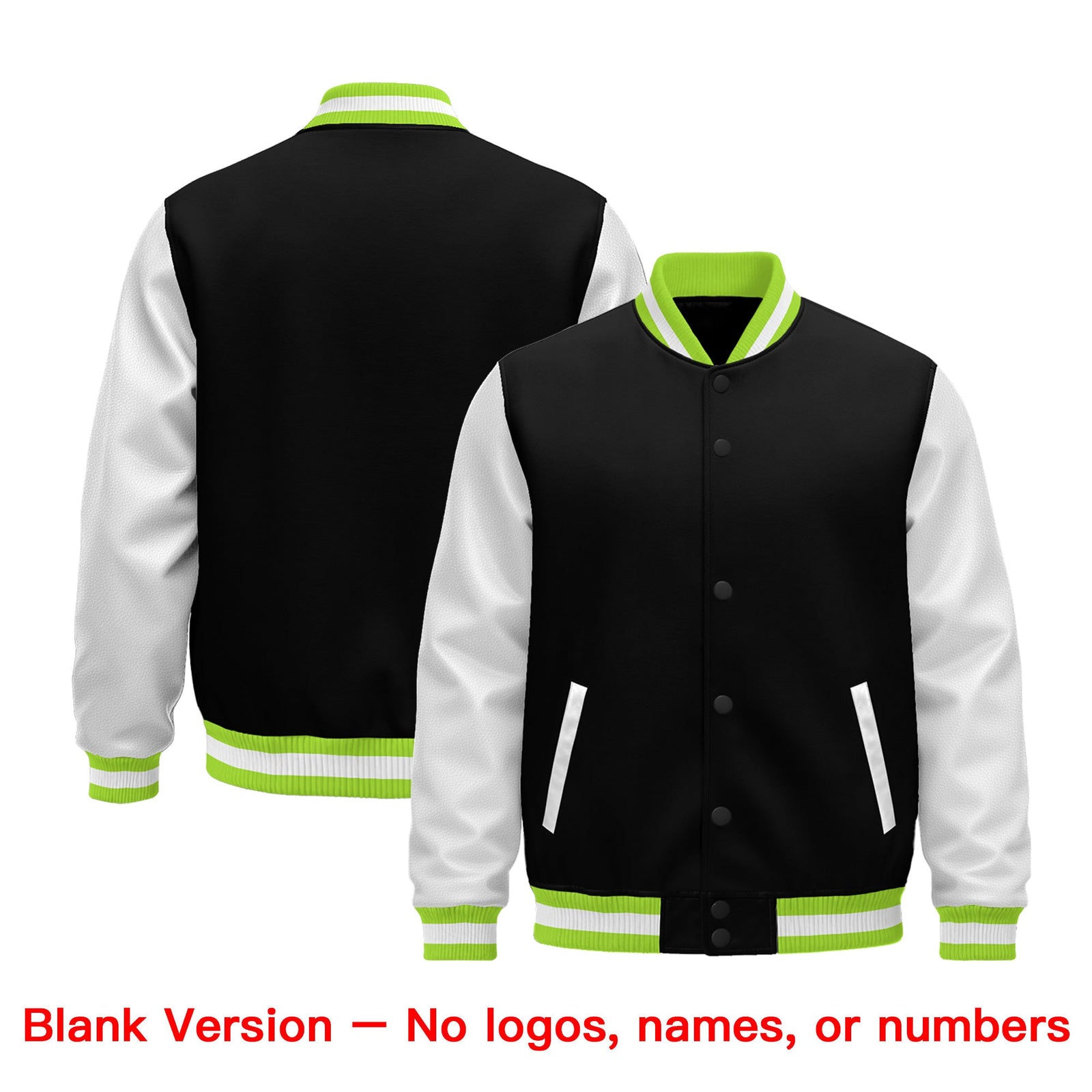 Custom Black Neon Green White Raglan Sleeves Varsity Full-Snap Leather Sleeves Letterman Jacket| KXKSHOP