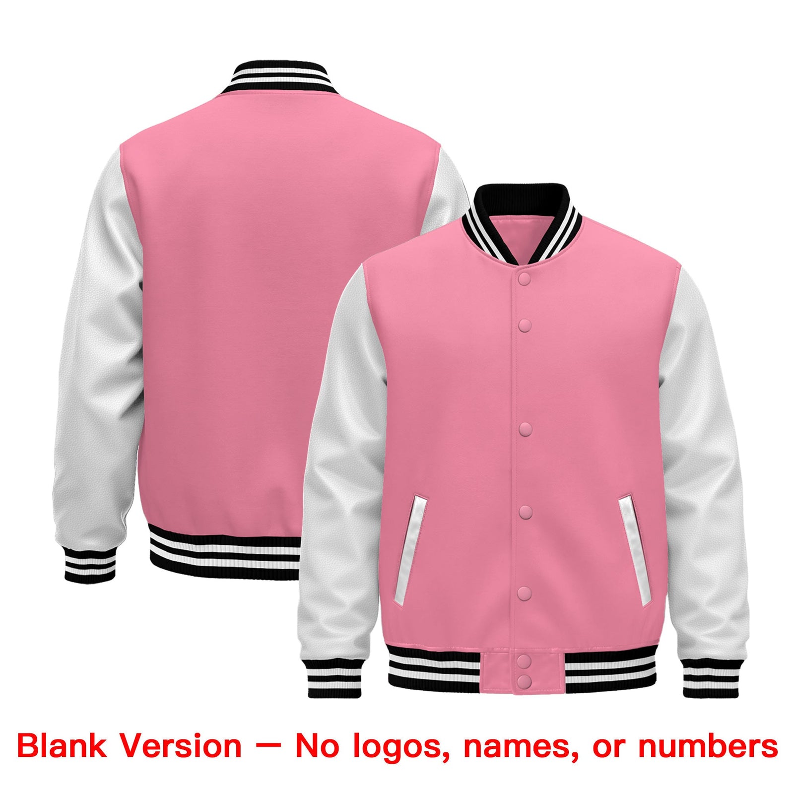 Custom Light Pink White Black Raglan Sleeves Varsity Full-Snap Leather Sleeves Letterman Jacket| KXKSHOP