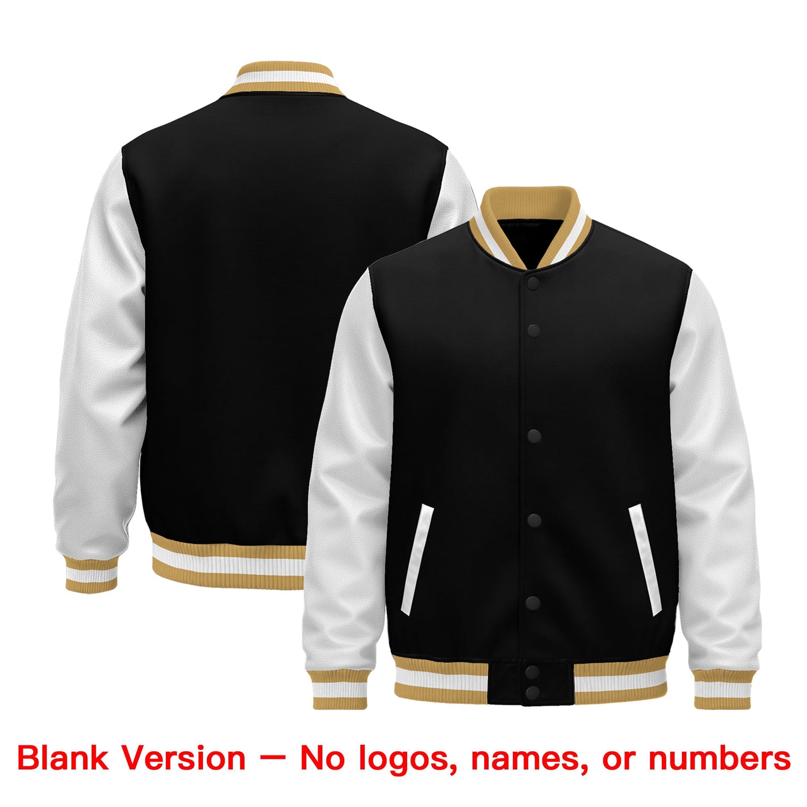 Custom Black Old Gold White Raglan Sleeves Varsity Full-Snap Leather Sleeves Letterman Jacket| KXKSHOP
